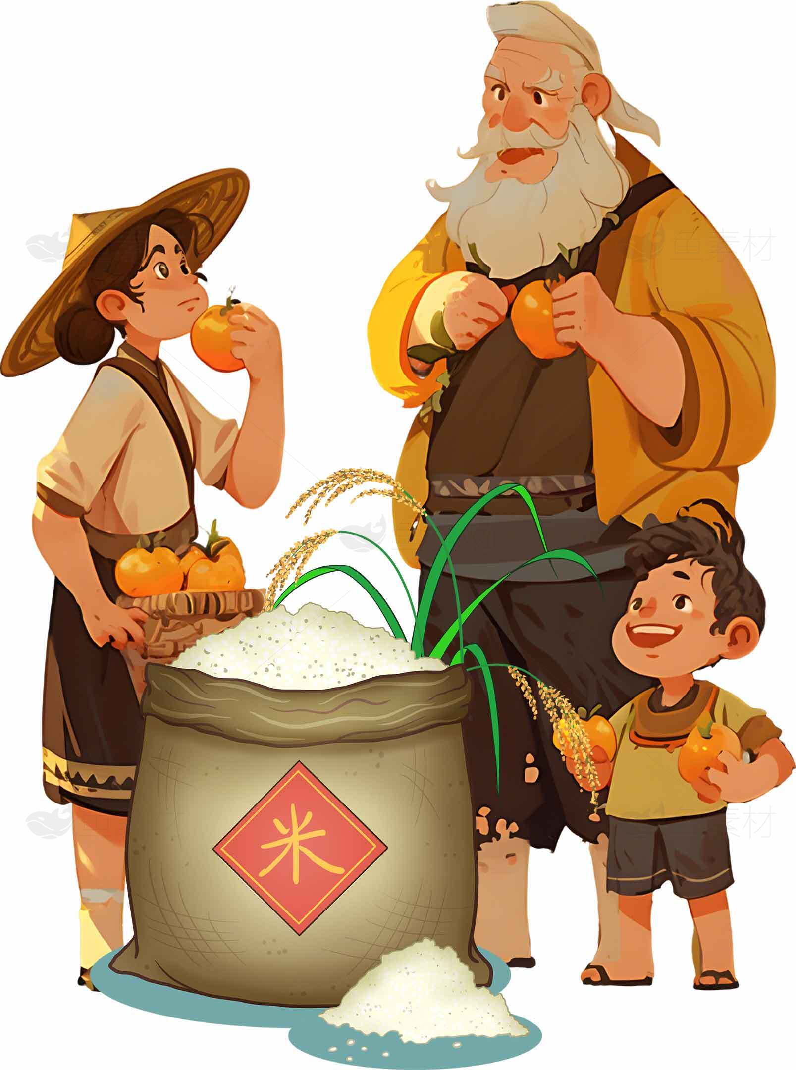 丰收季节的农家生活插画素材