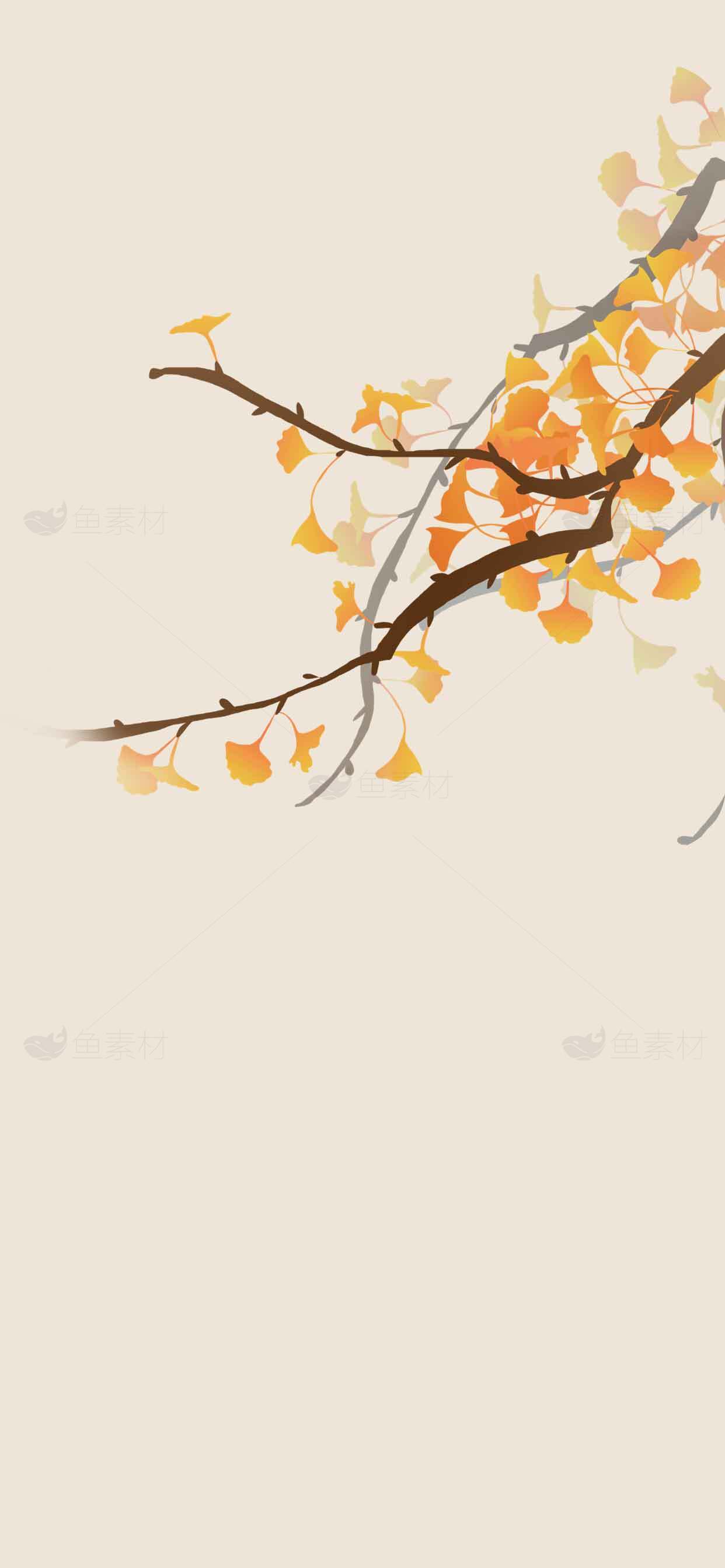 秋季唯美枝叶插画背景图片素材
