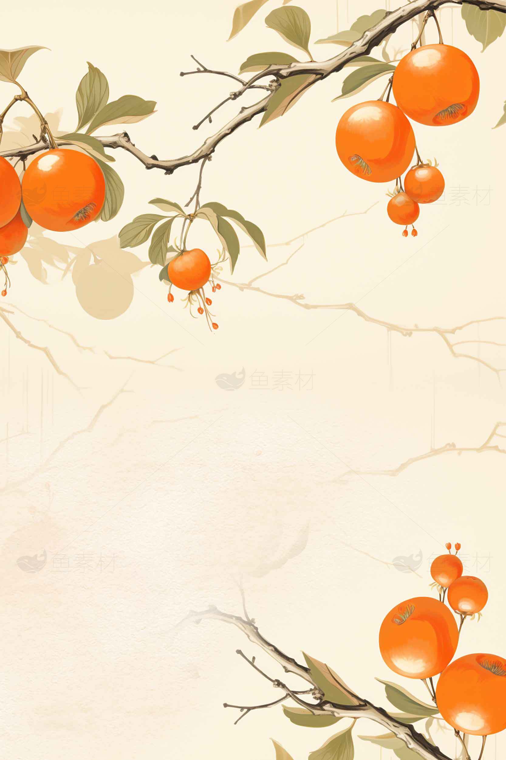 手绘柿子自然风格水果背景图片素材