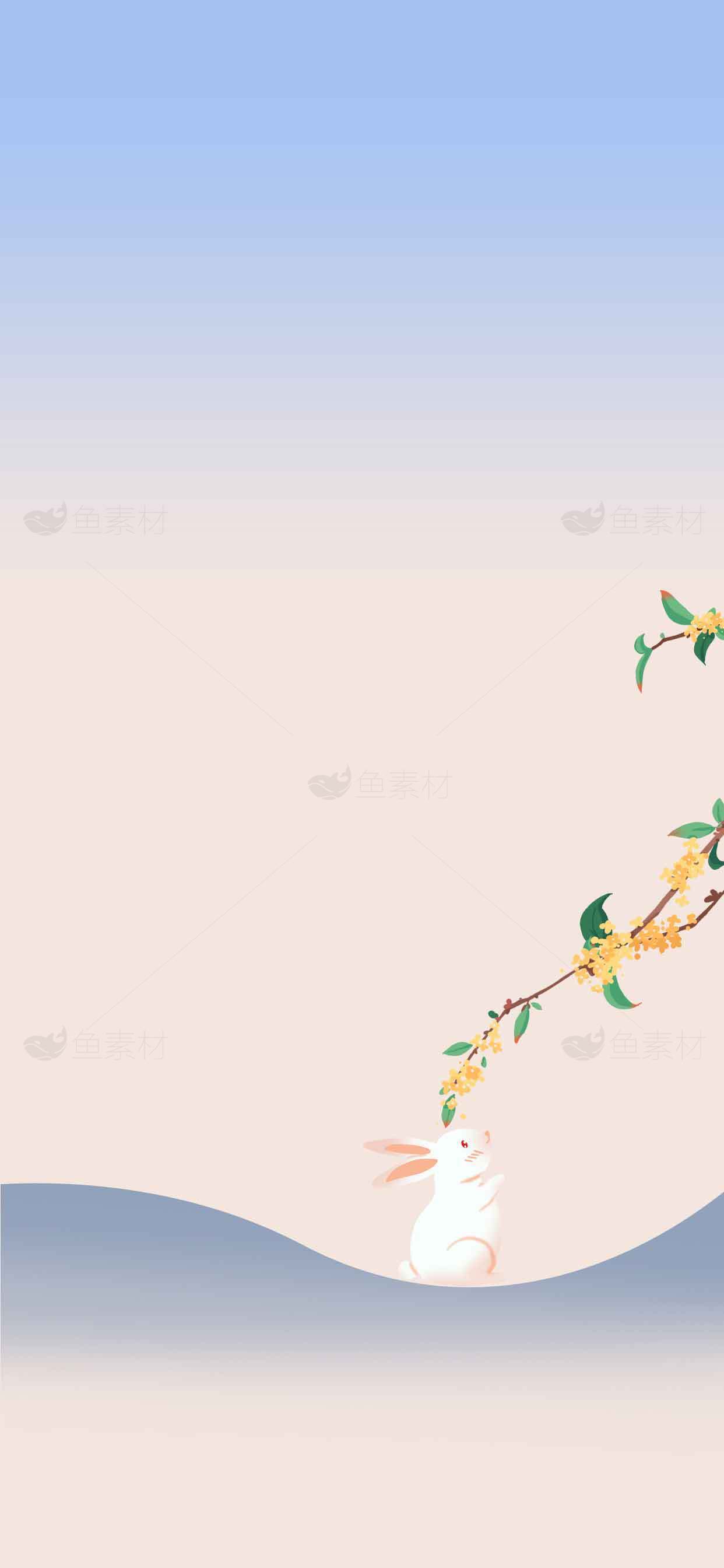 中秋兔子与桂花插画背景图片素材