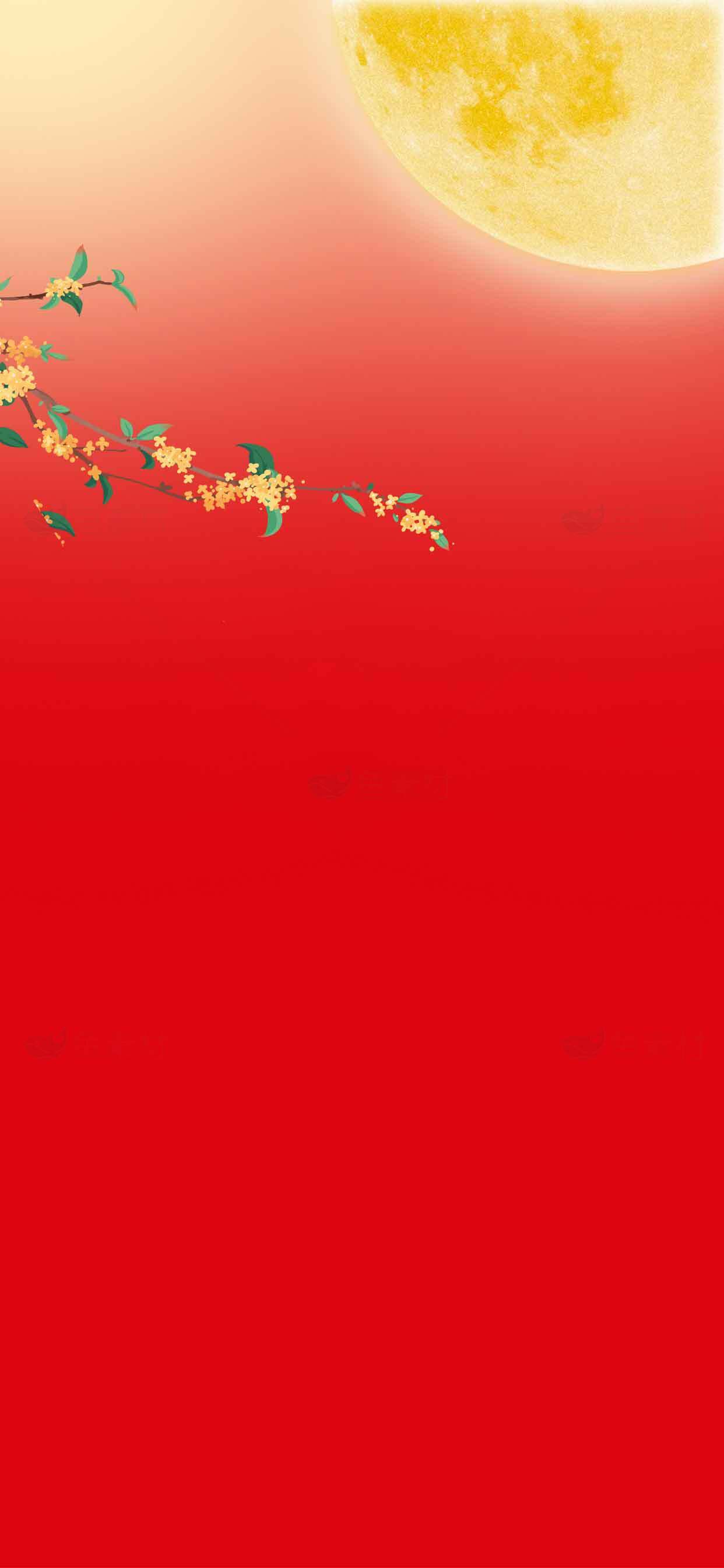 中秋节红色背景图片：满月与桂花的唯美设计素材