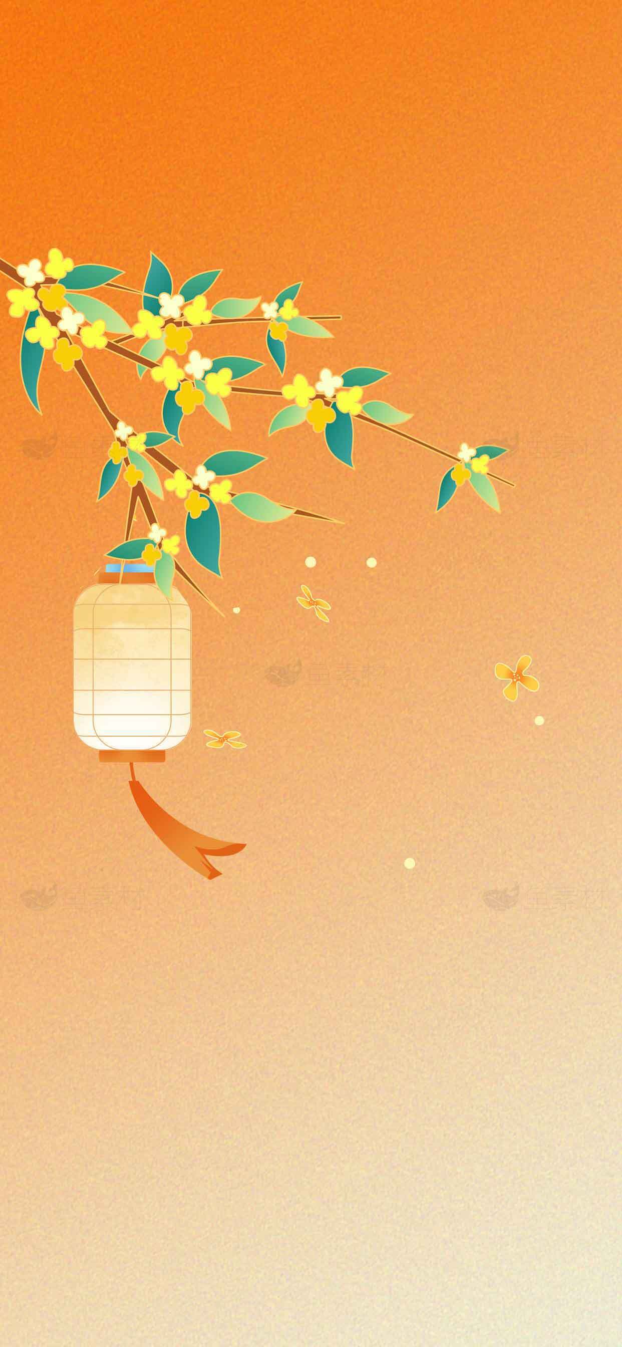 春日灯笼与花枝唯美插画背景素材