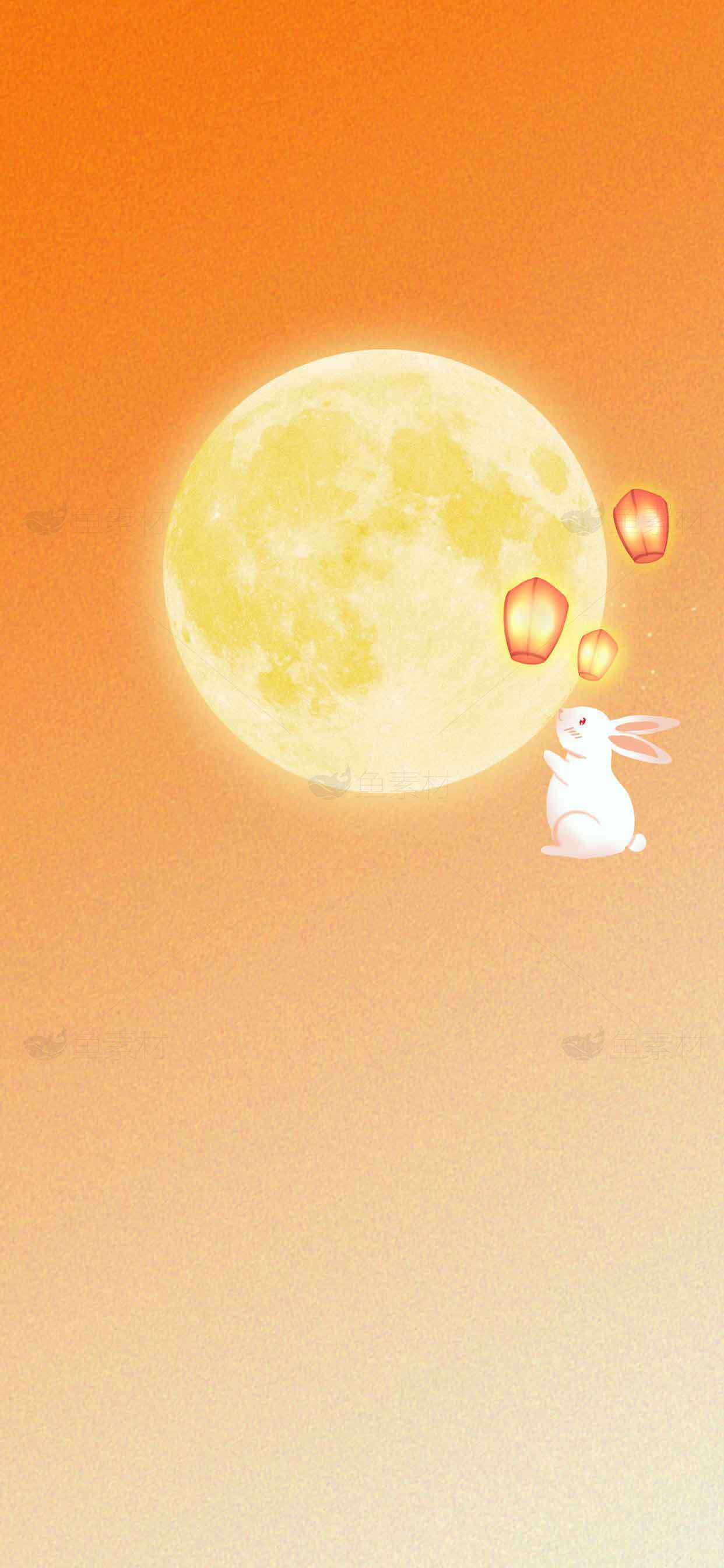 中秋节满月与玉兔灯笼插画背景素材