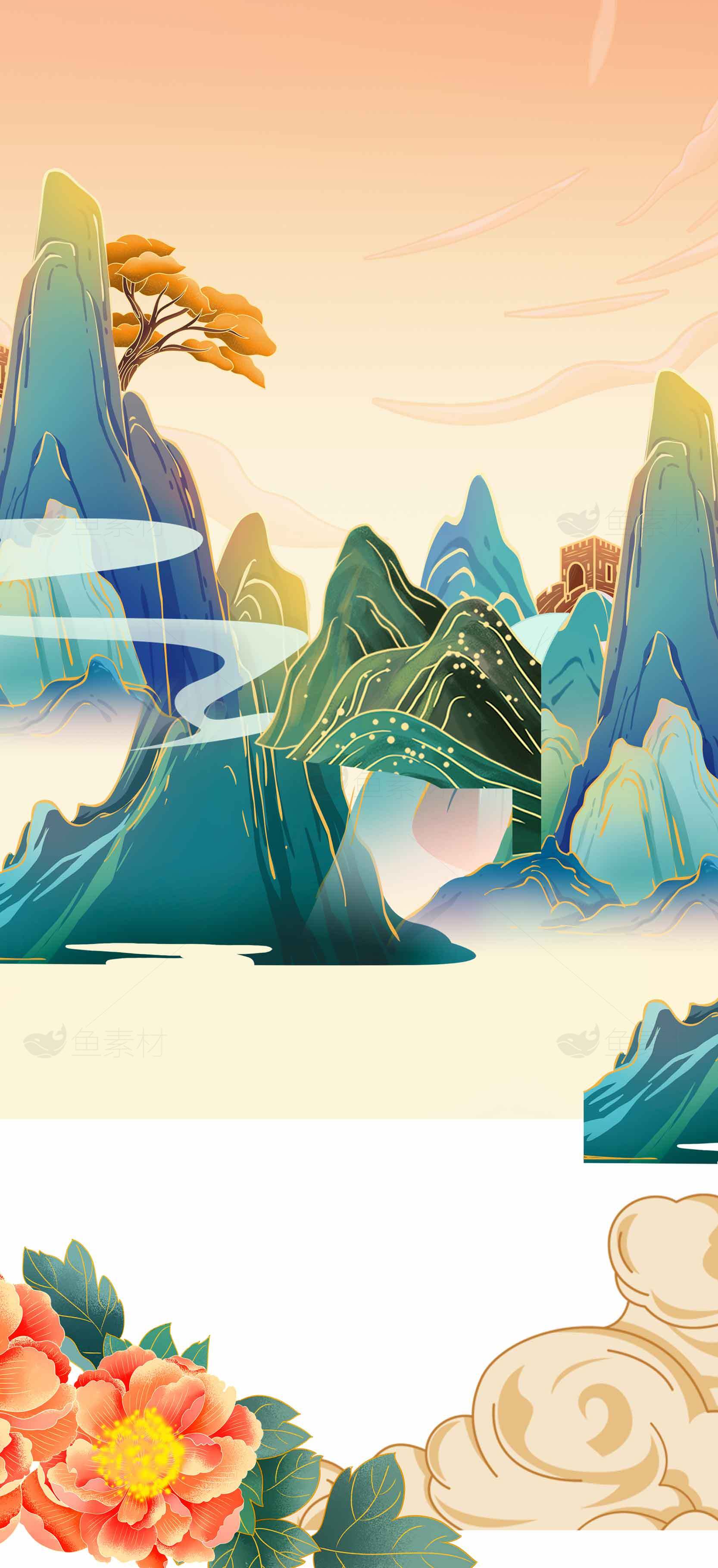 国风山水插画背景图片素材