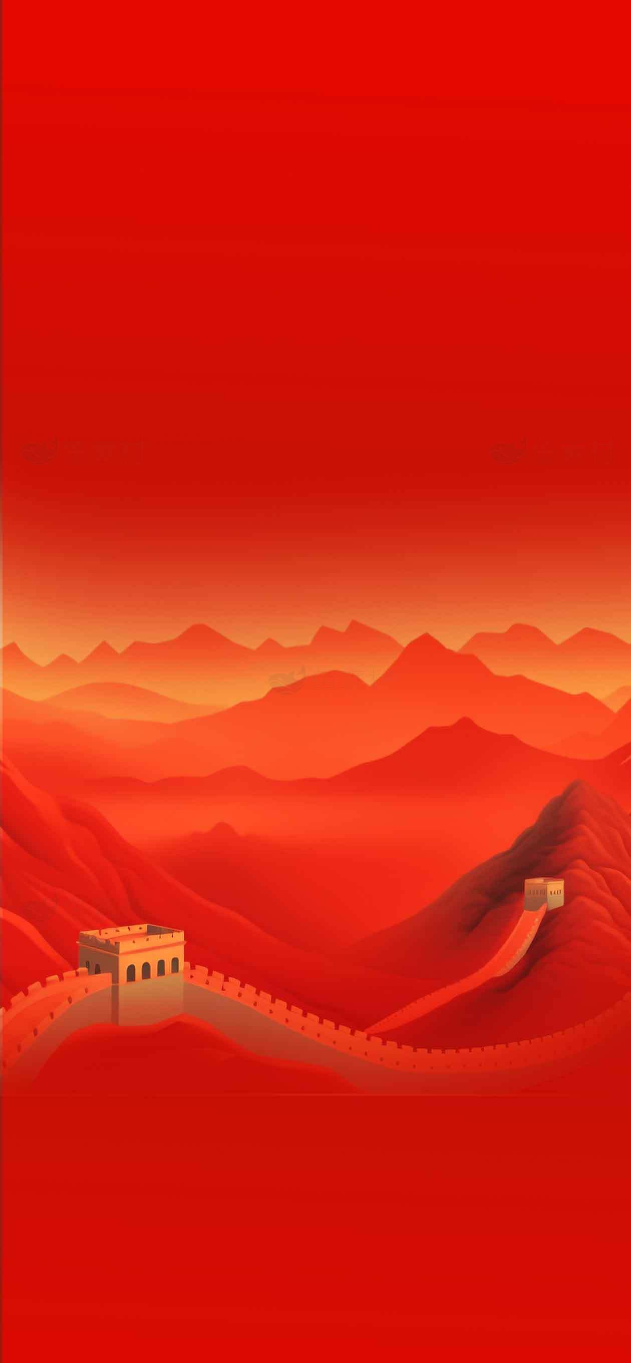 中国长城红色背景壁纸素材