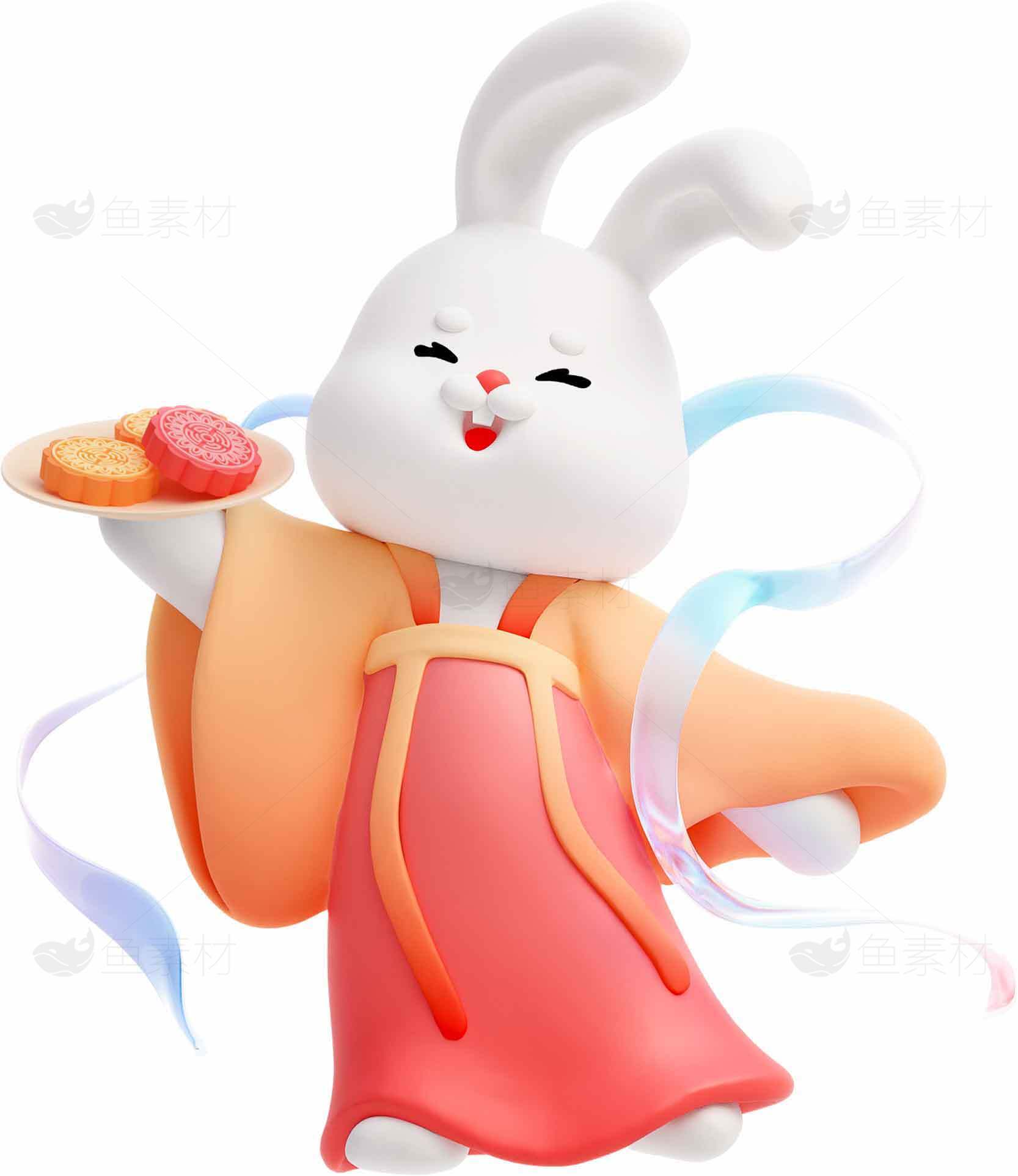 中秋节兔子手持月饼卡通形象素材