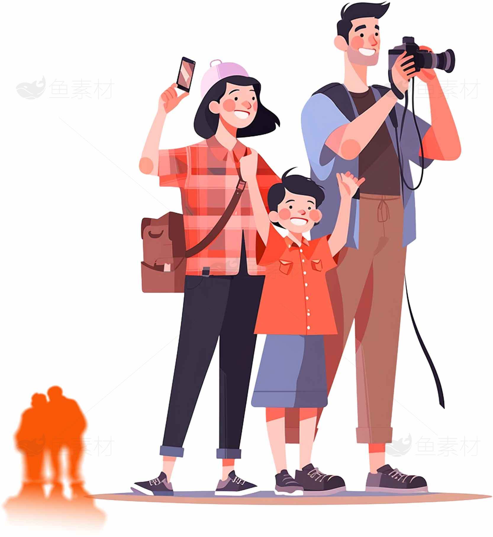 家庭旅行插画：记录美好时光的摄影与探索素材