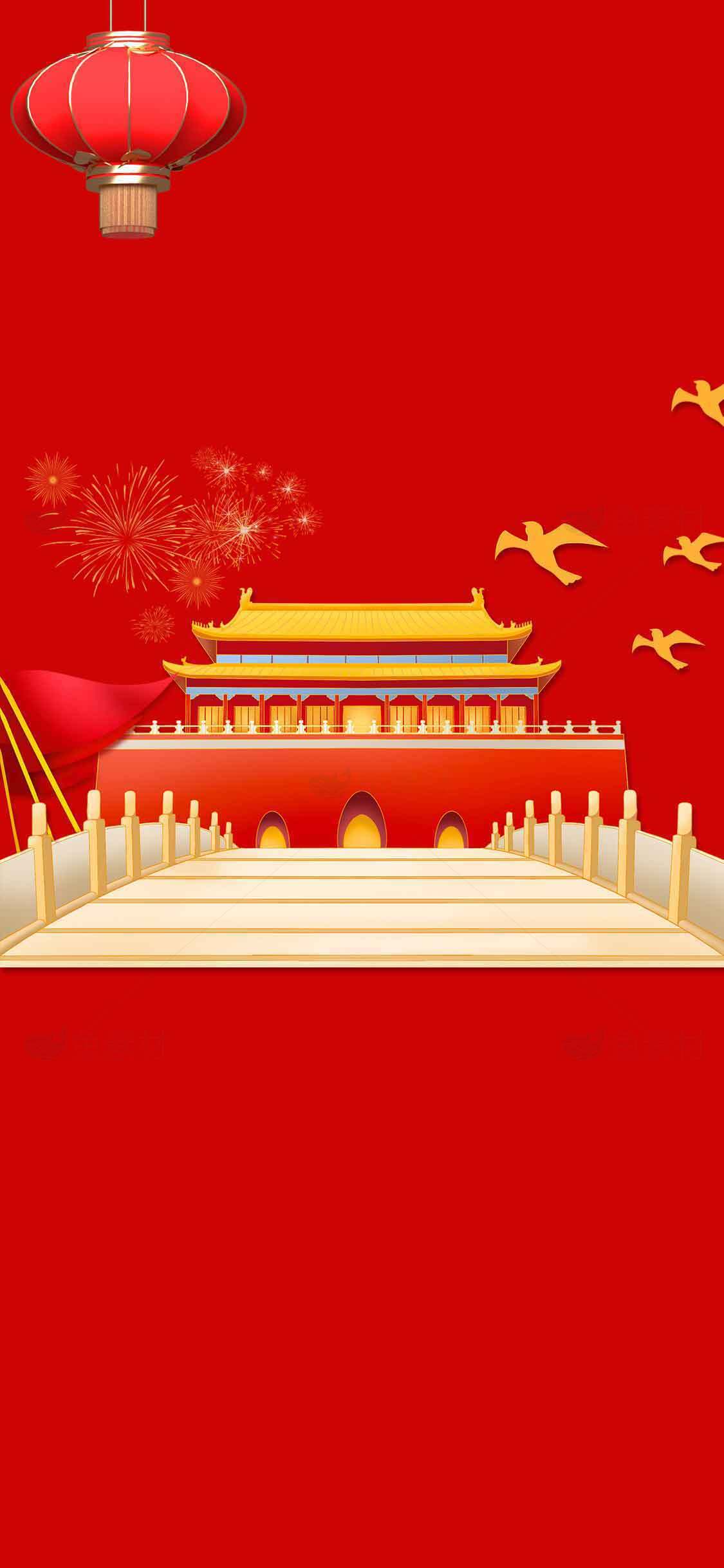 中国风红色背景天安门国庆节主题图片素材