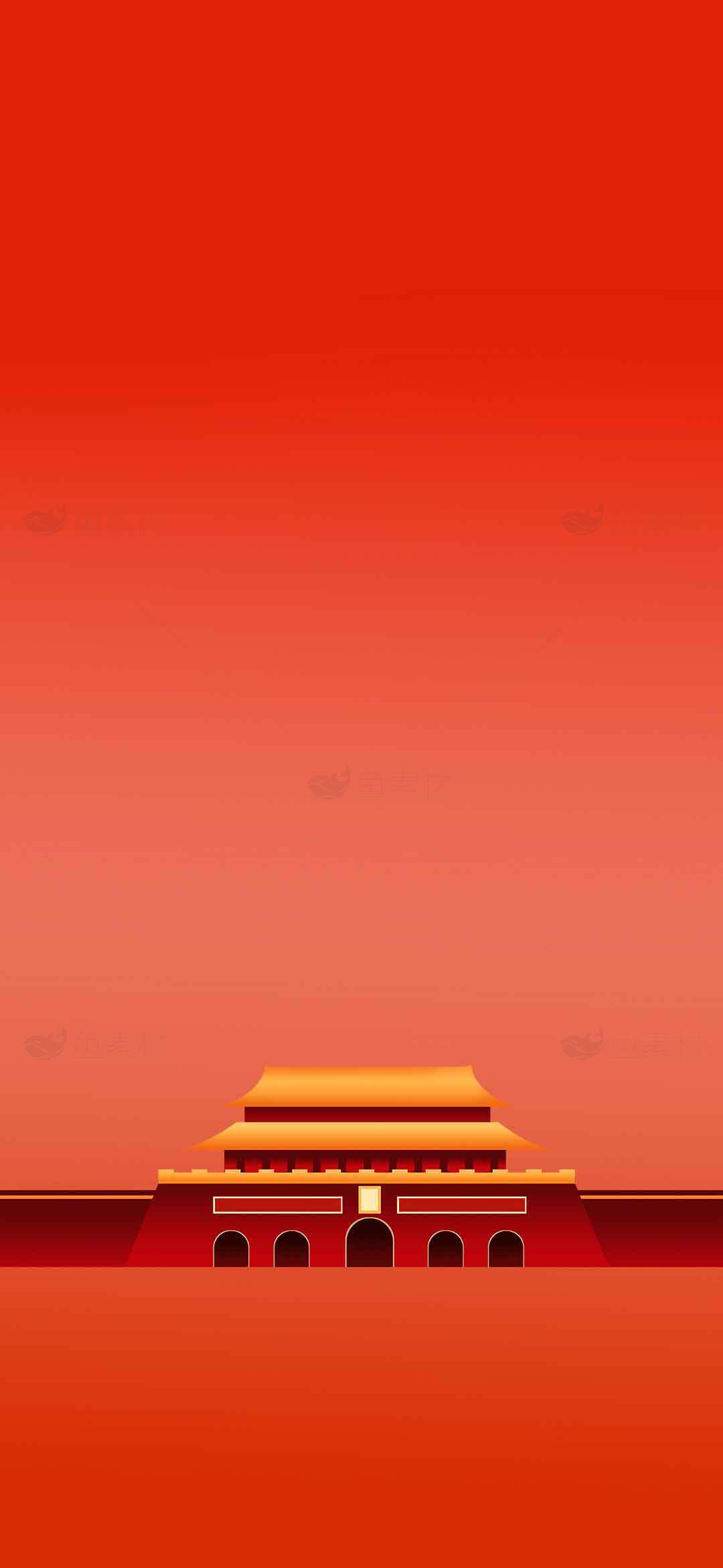 中国红背景下的天安门简约插画素材