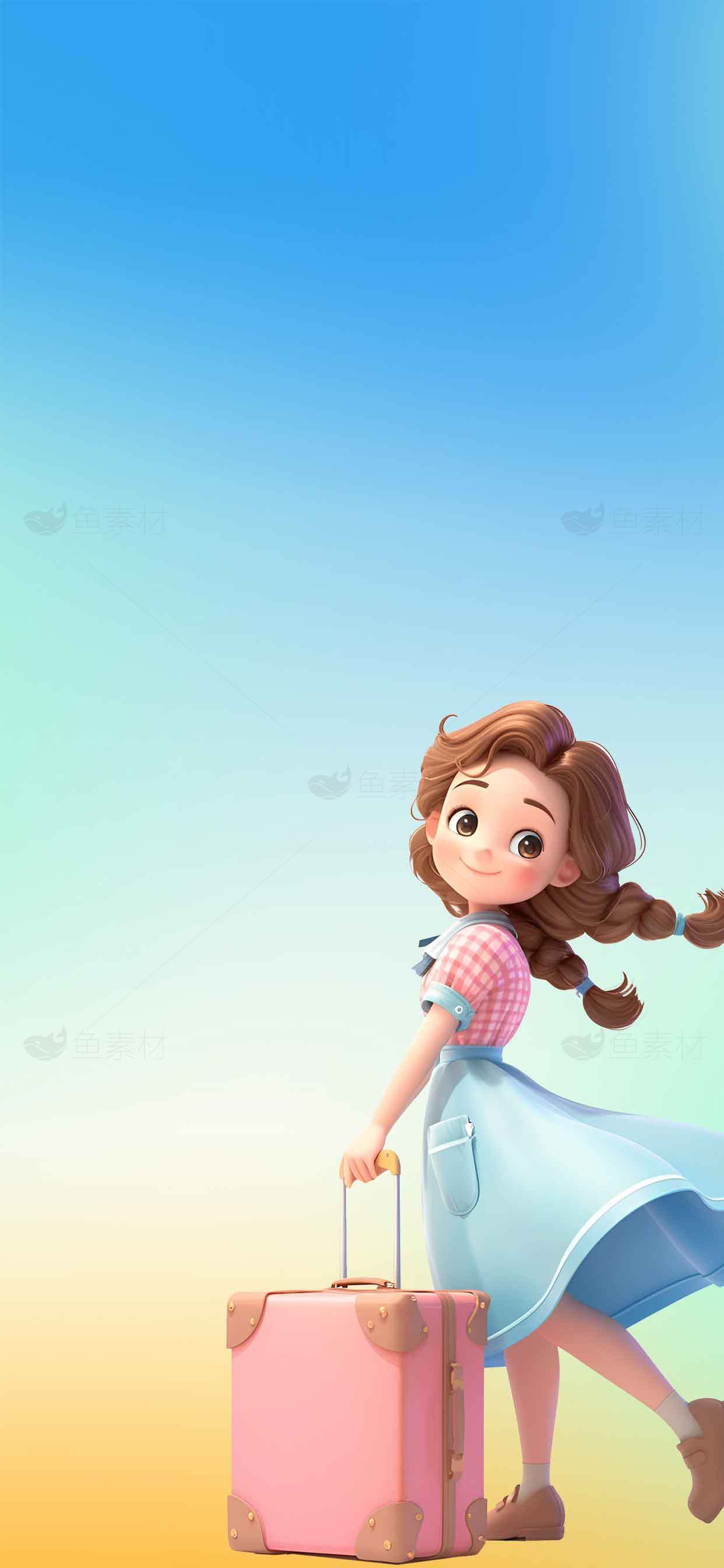 卡通女孩旅行插画背景图片素材