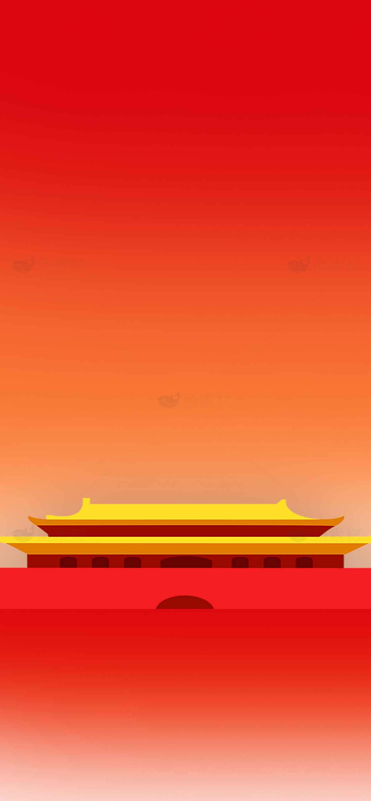 中国红背景下的故宫简约插画设计素材