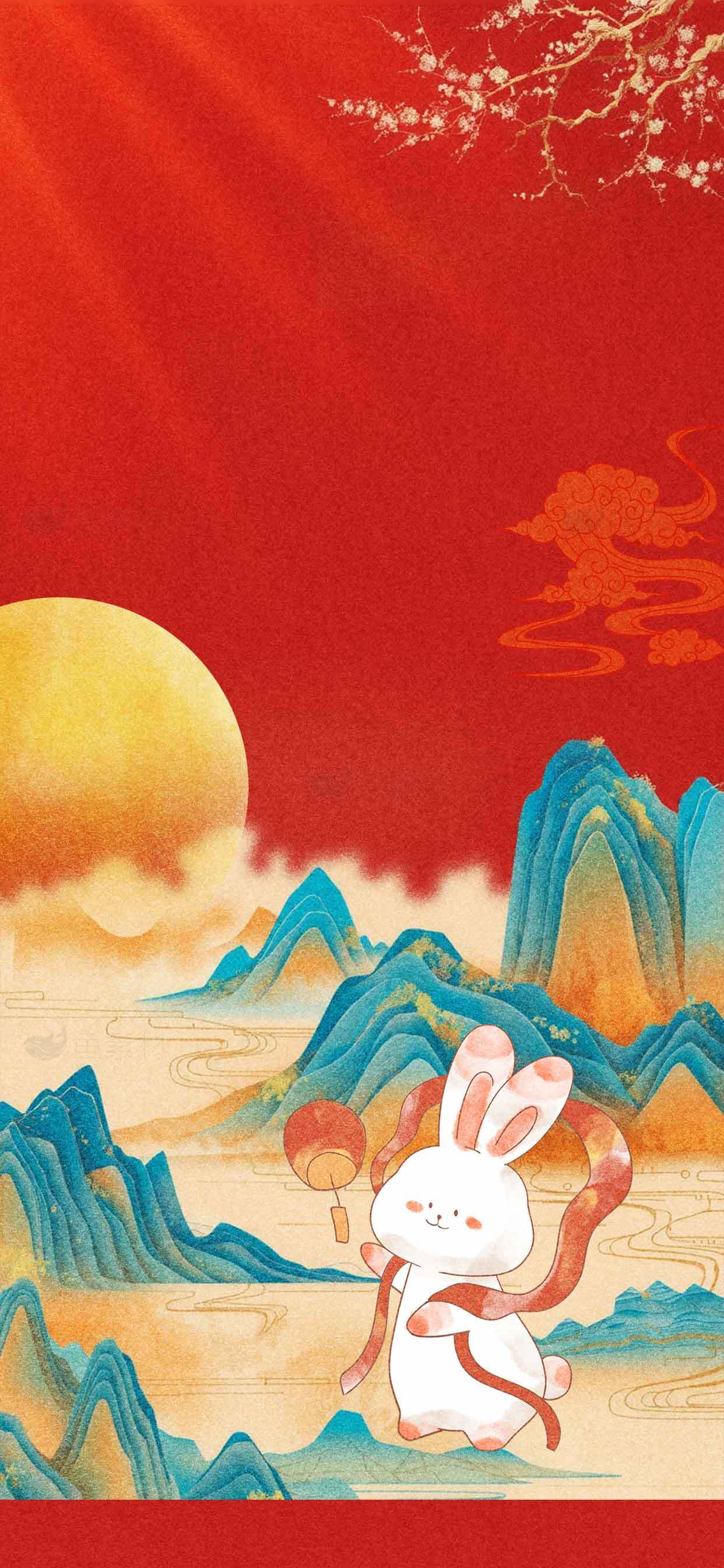 中秋节兔子国风插画背景图片素材