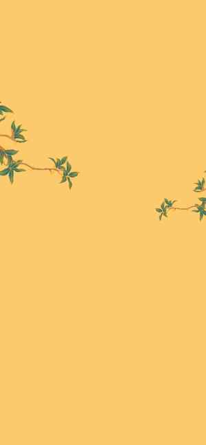 简约黄底绿叶背景图片