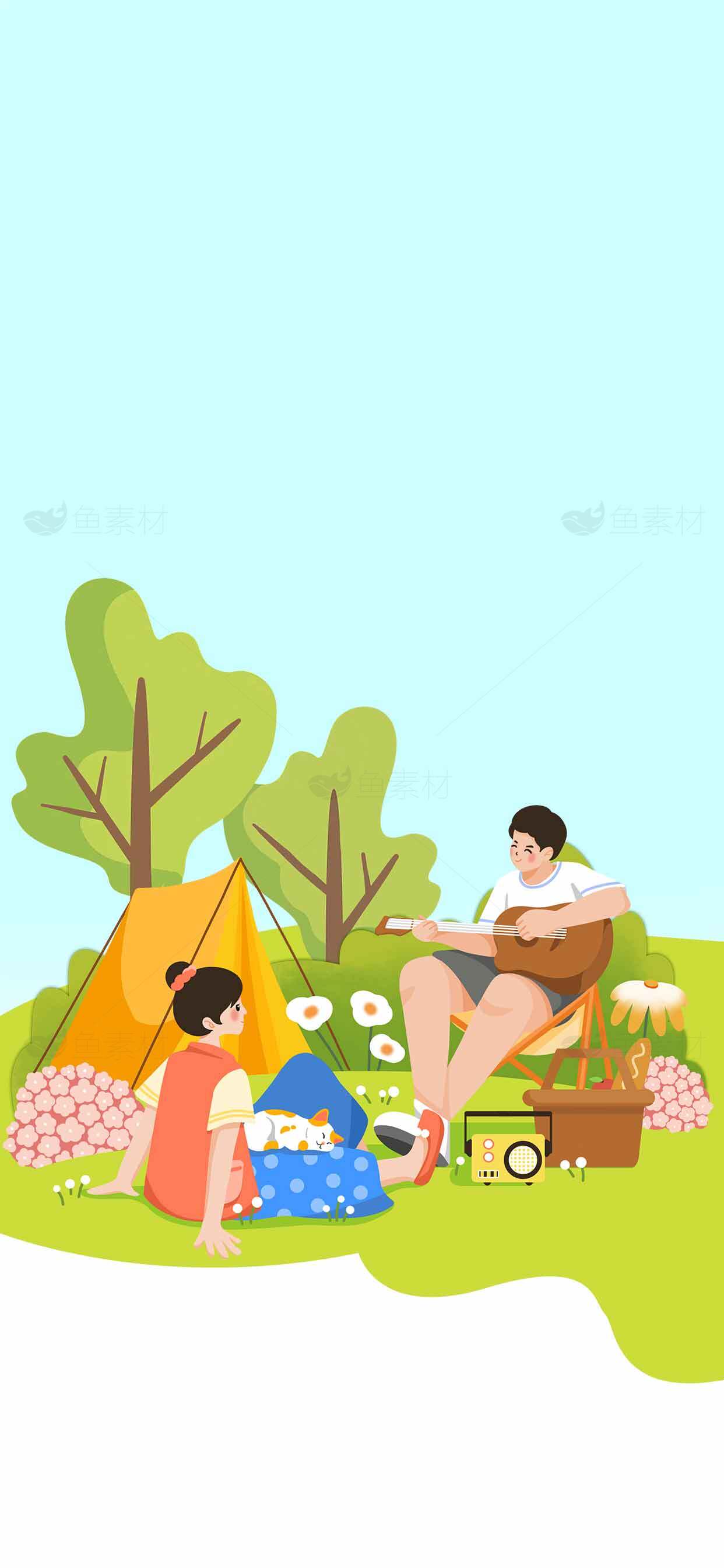 户外野餐露营插画：温馨的家庭时光素材