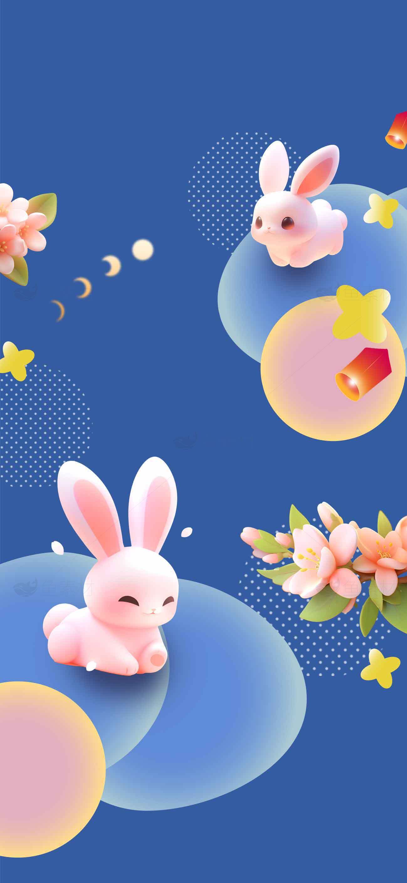 可爱卡通兔子与春日花卉背景设计素材