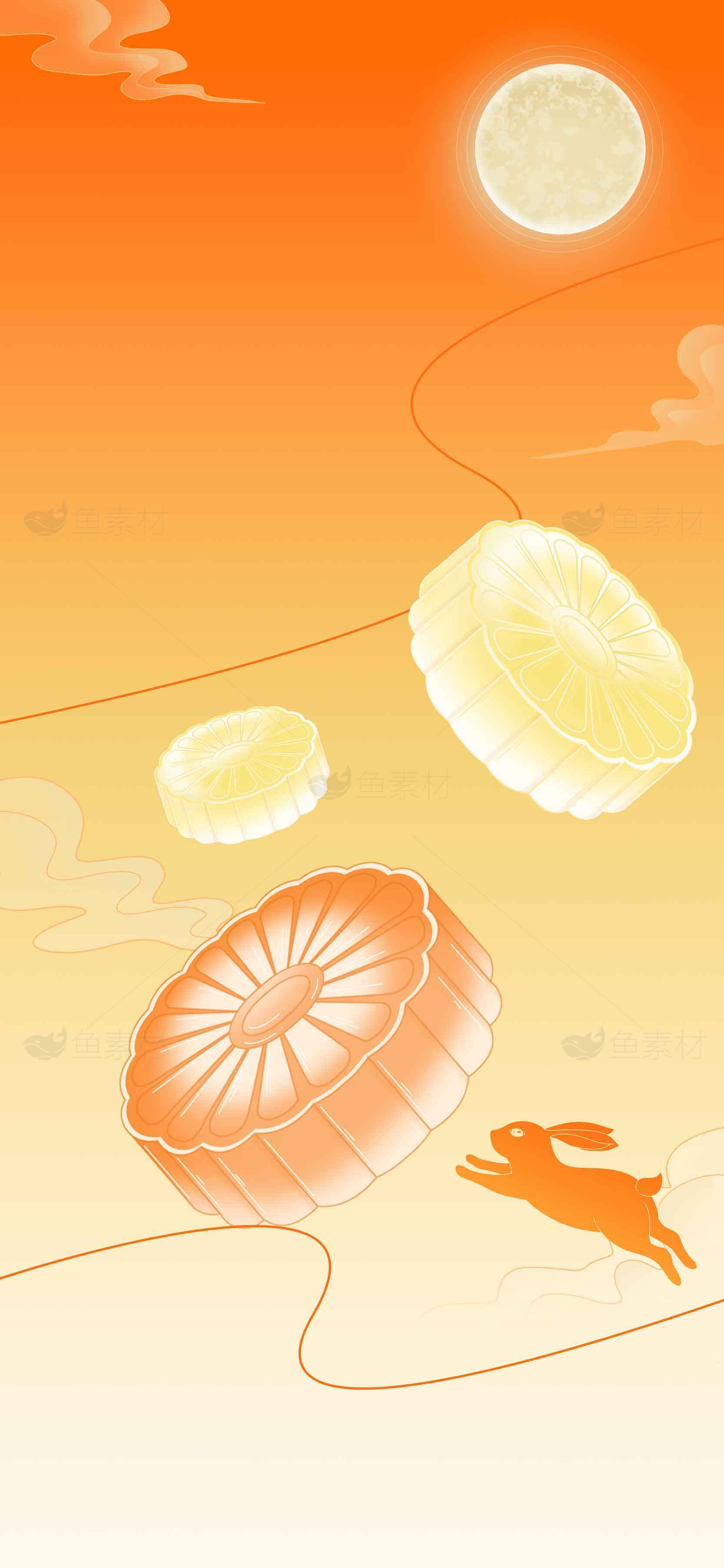 中秋玉兔与月饼主题插画设计素材