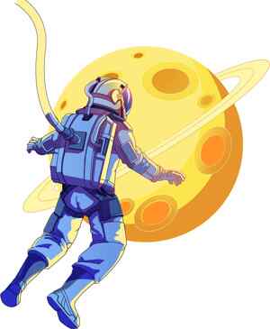 太空漫步插画：宇航员与黄色星球