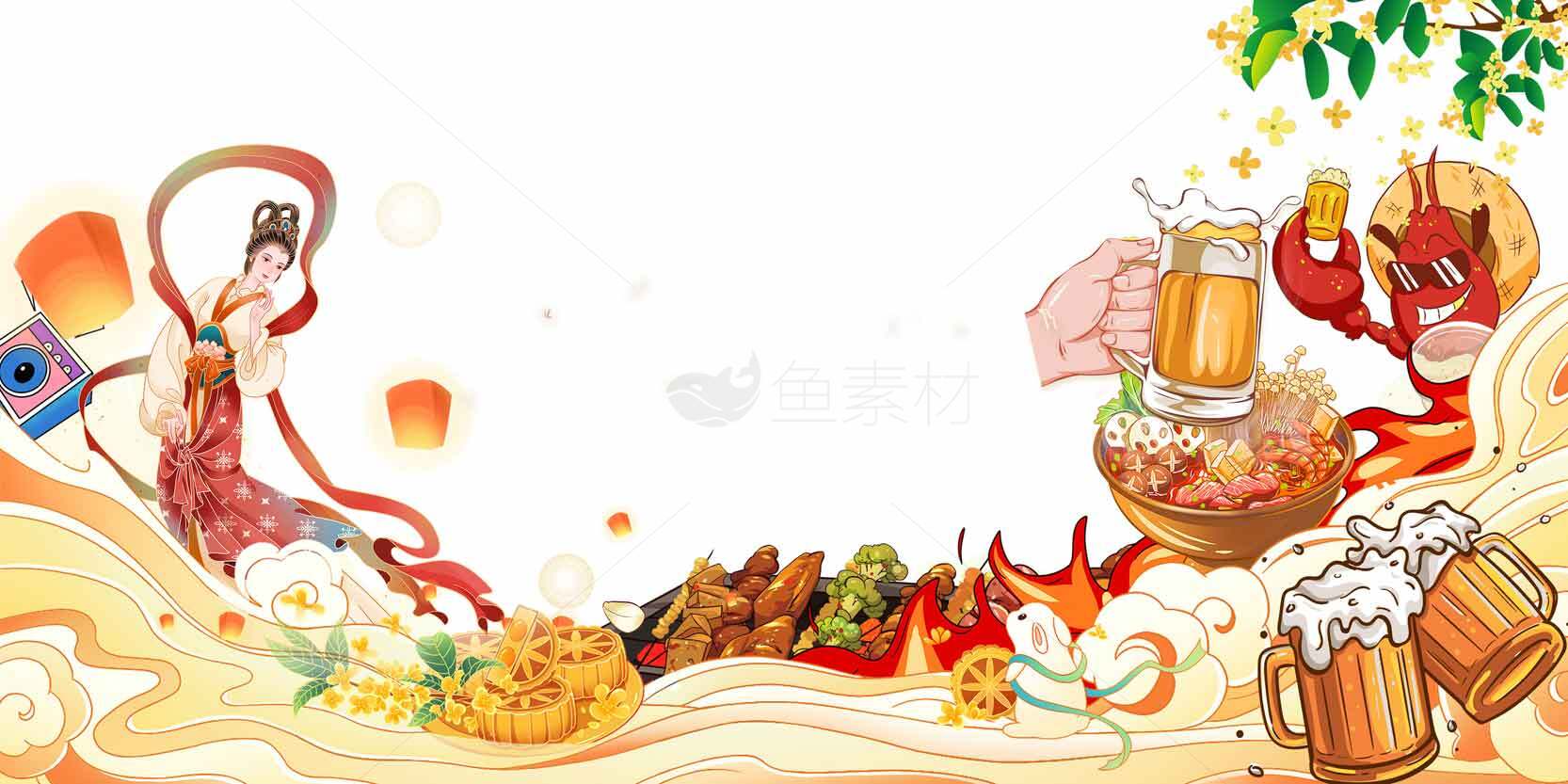 中秋节美食与传统文化背景图片素材