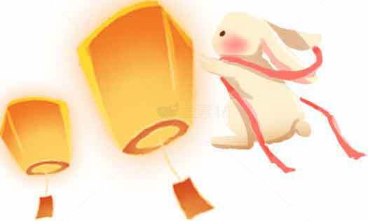 中秋节兔子与孔明灯插画素材