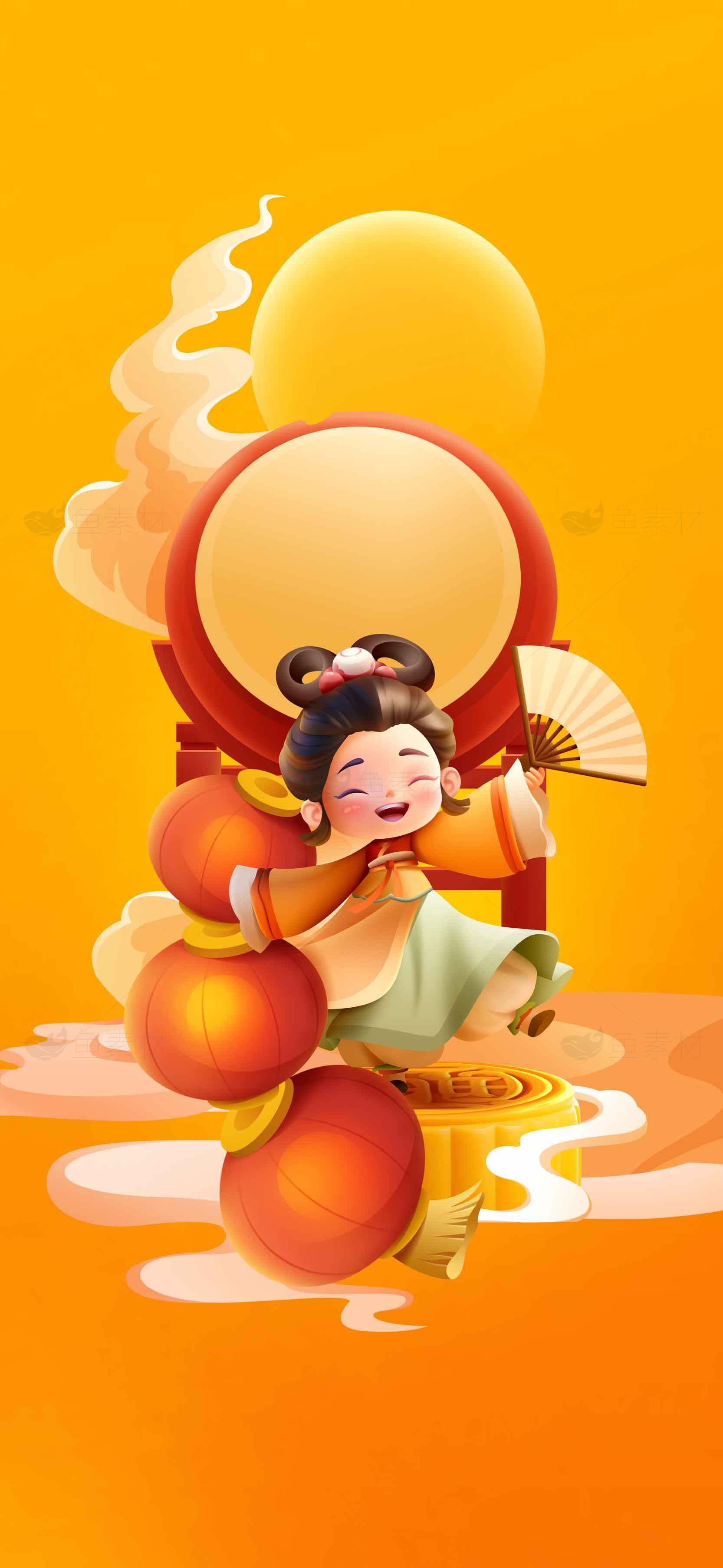 中国传统节日庆典插画：喜庆灯笼与鼓乐素材