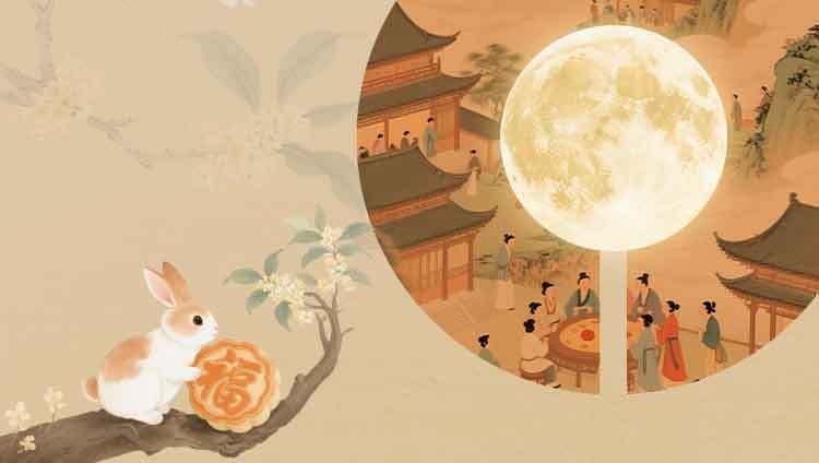 中秋节传统文化与团圆意境插画素材