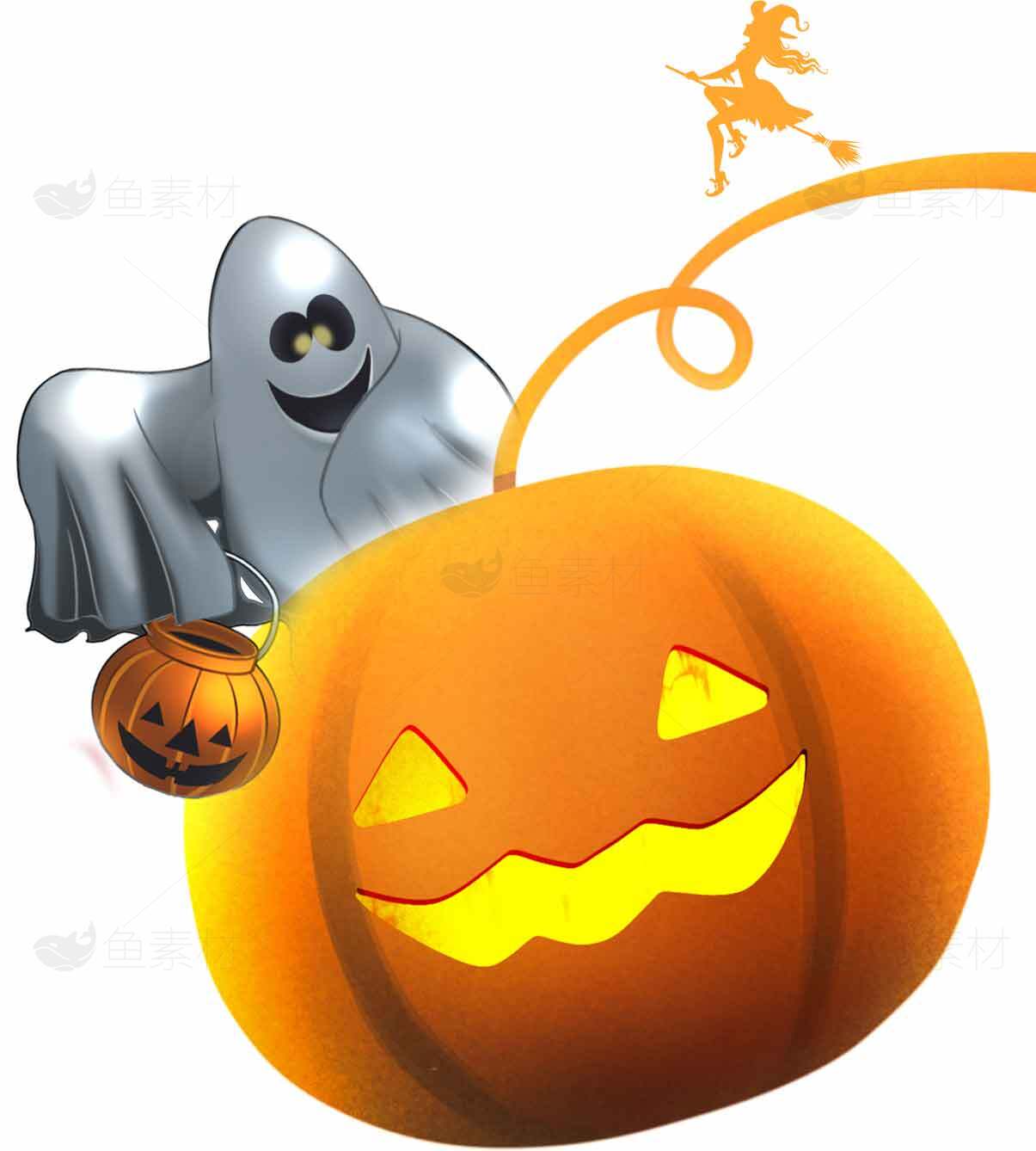 万圣节南瓜灯与幽灵插画设计素材