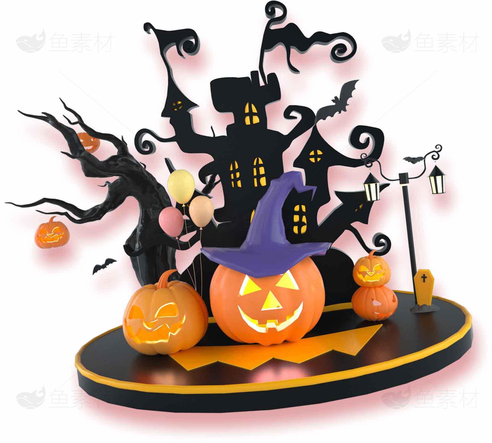 万圣节南瓜灯与鬼屋装饰图片素材