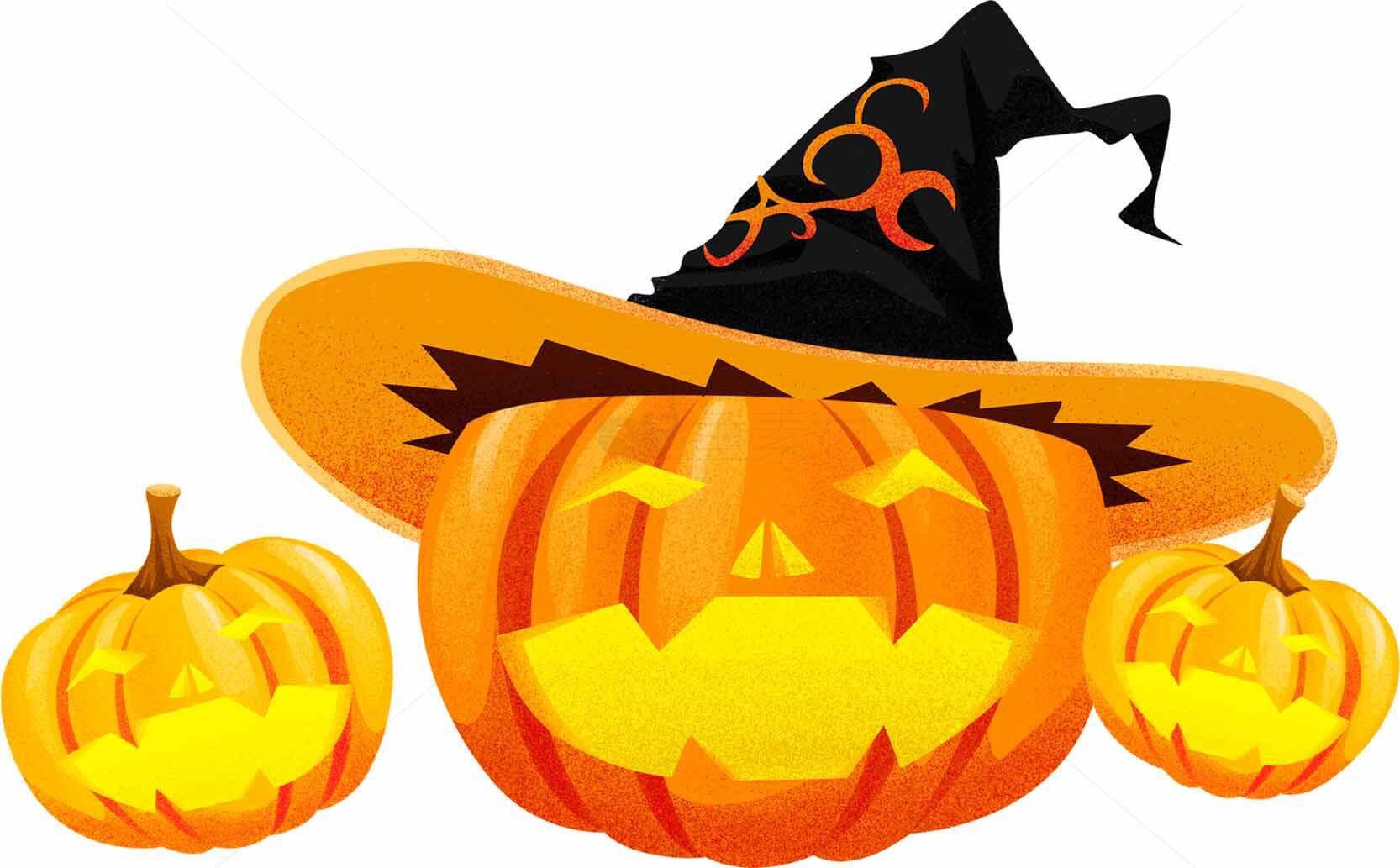 万圣节南瓜灯与巫师帽插画设计素材