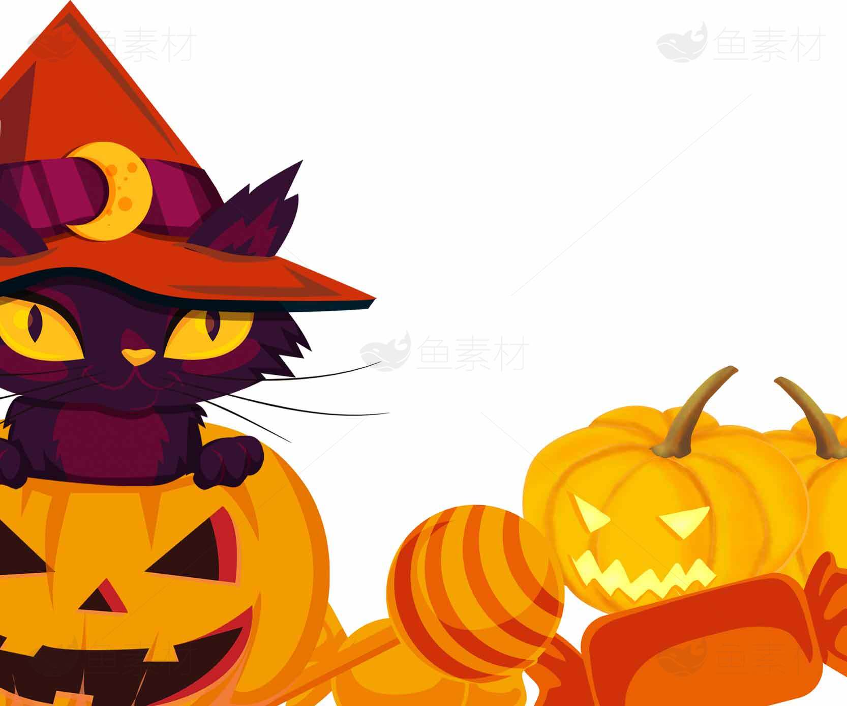 万圣节黑猫与南瓜插画设计素材