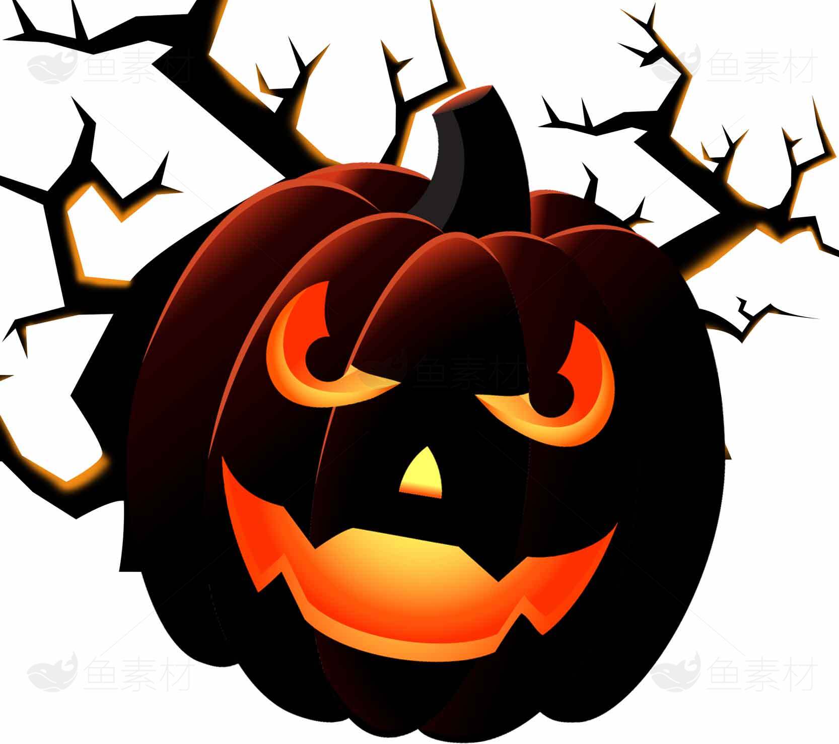 万圣节南瓜灯插画设计：黑橙色主题素材