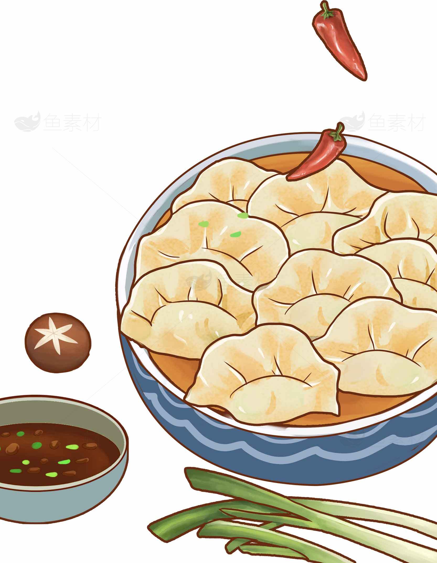 美味水饺插画：传统中式美食的艺术呈现素材