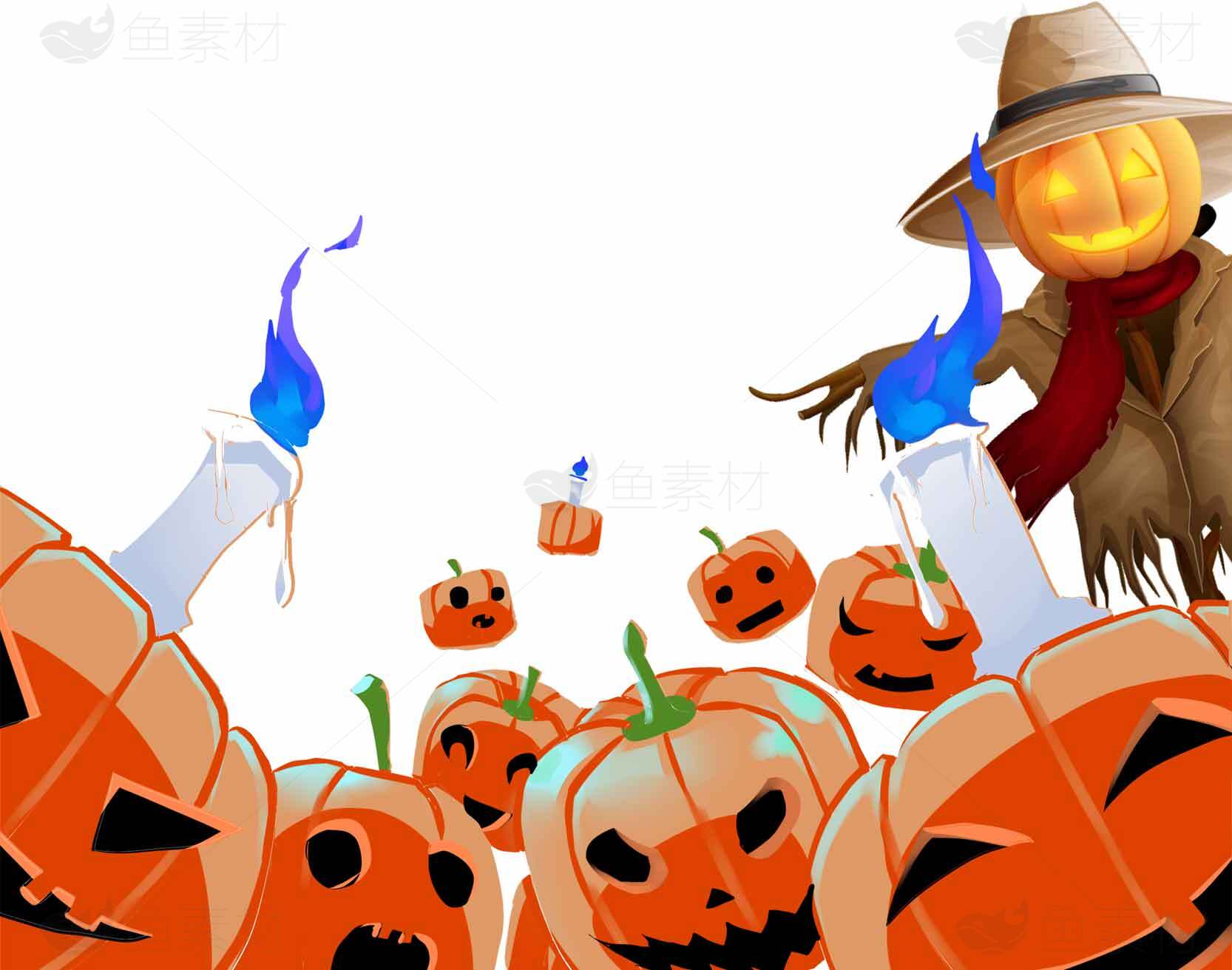 万圣节南瓜灯与稻草人插画设计素材