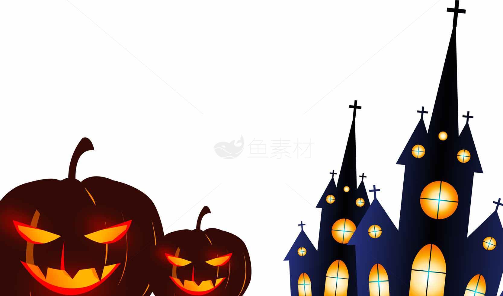 万圣节鬼屋与南瓜插画素材设计
