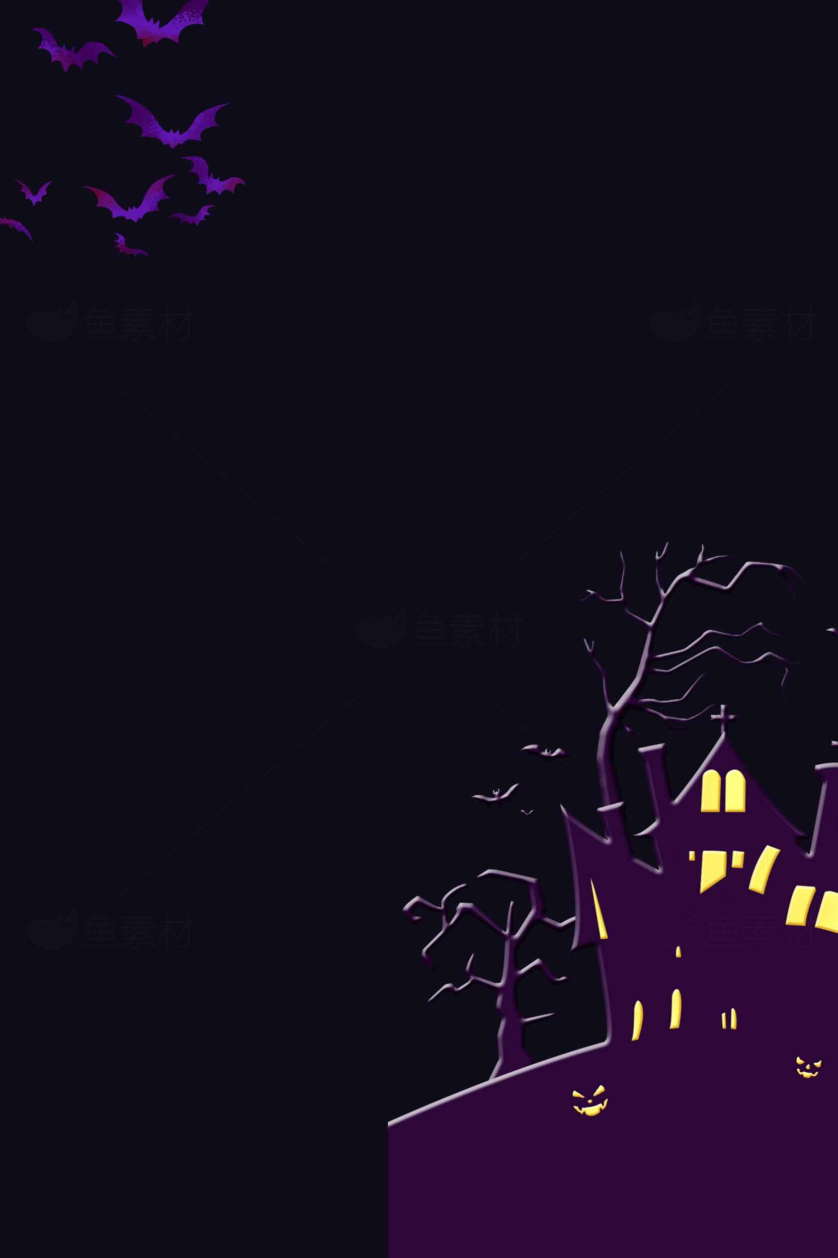万圣节紫色城堡与蝙蝠背景图片素材