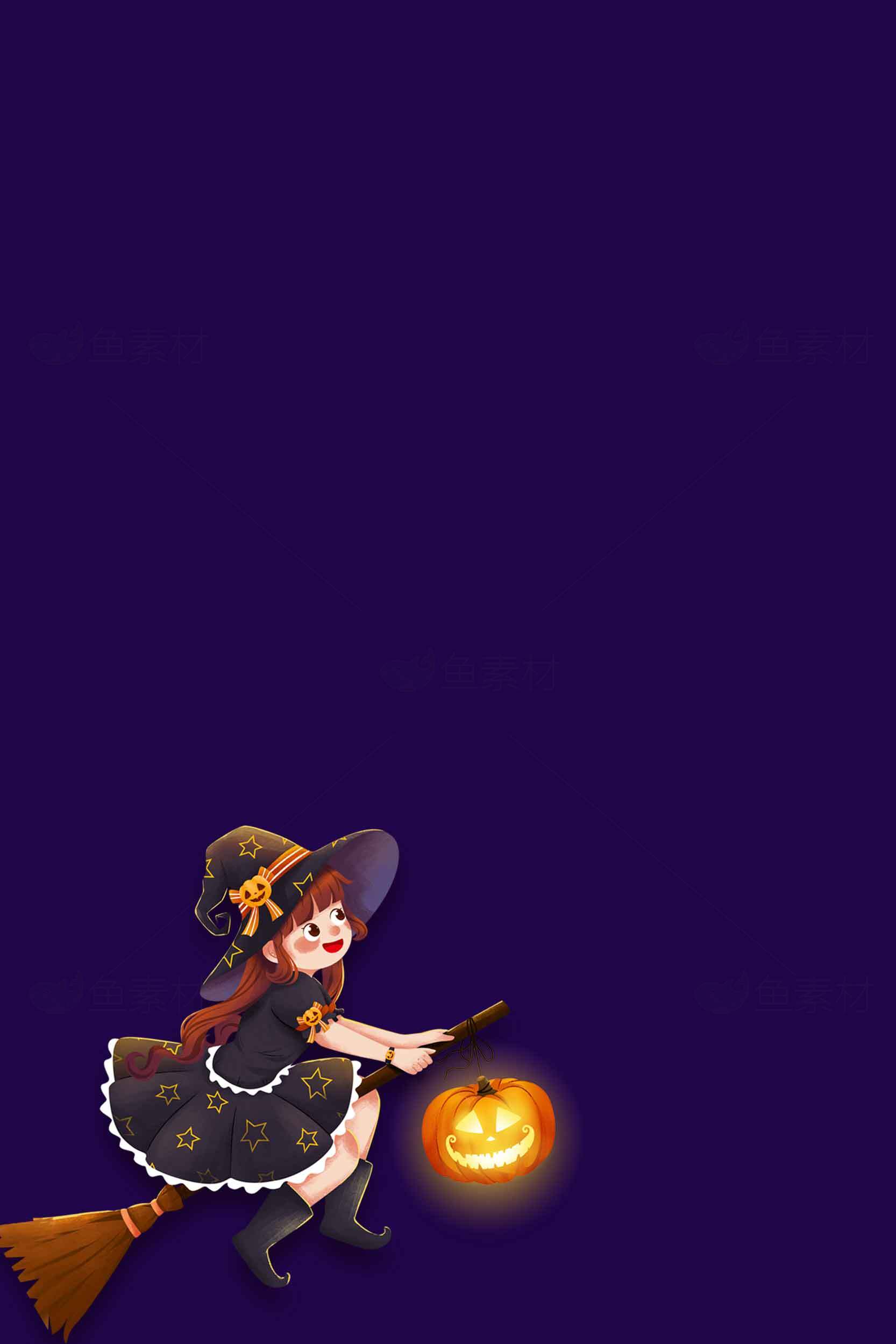 万圣节女巫与南瓜灯插画背景素材