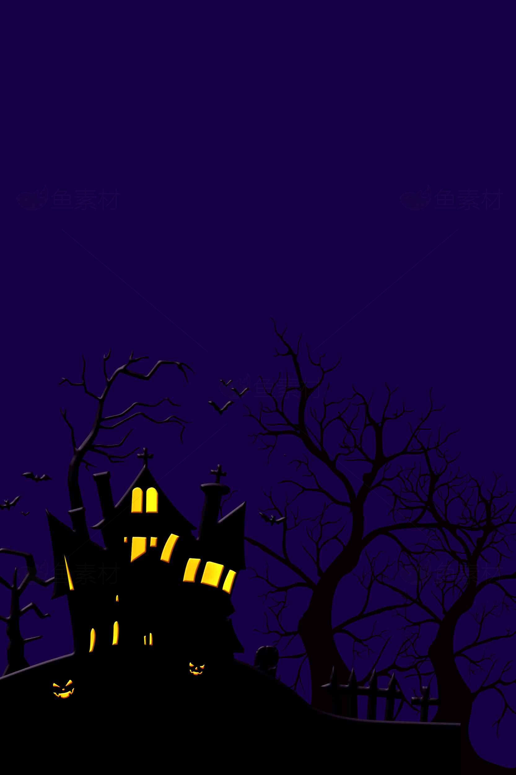 万圣节夜晚的恐怖城堡插画素材