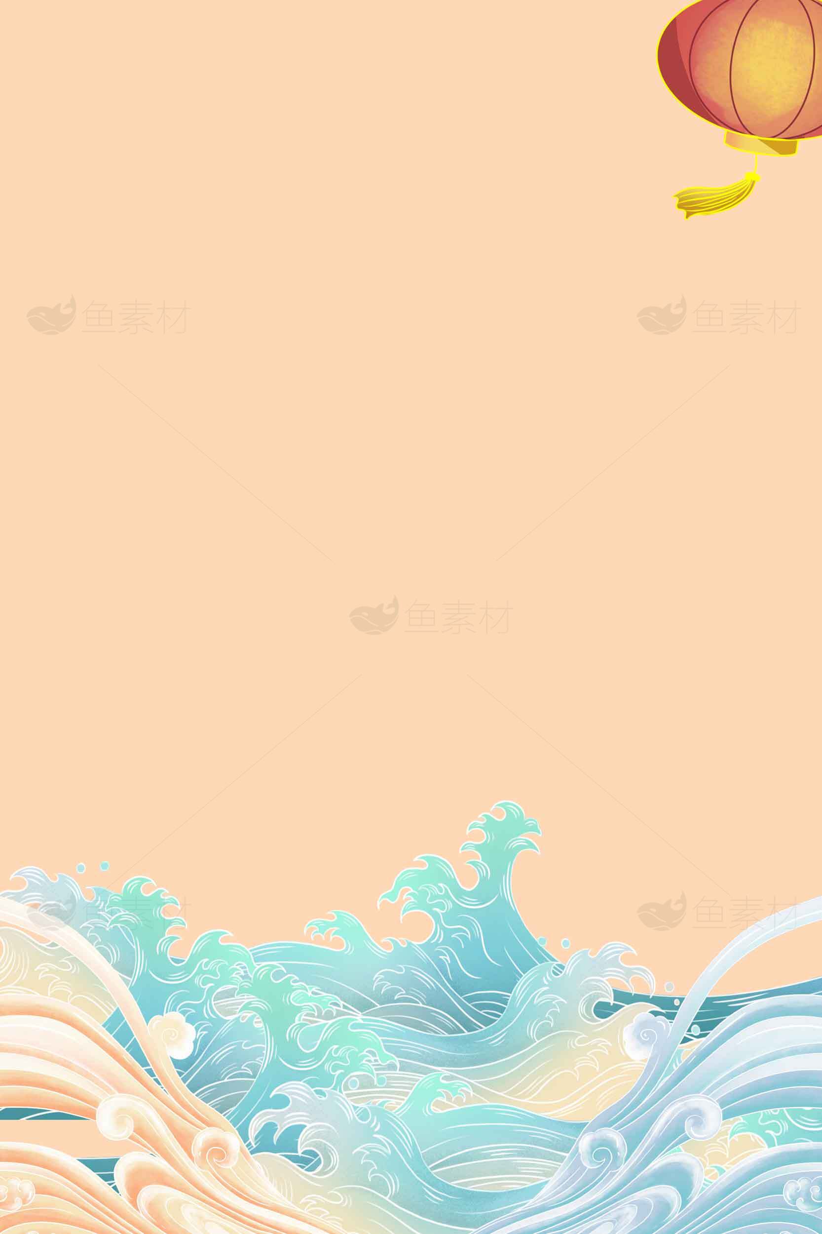 中国风海浪与灯笼背景图片素材