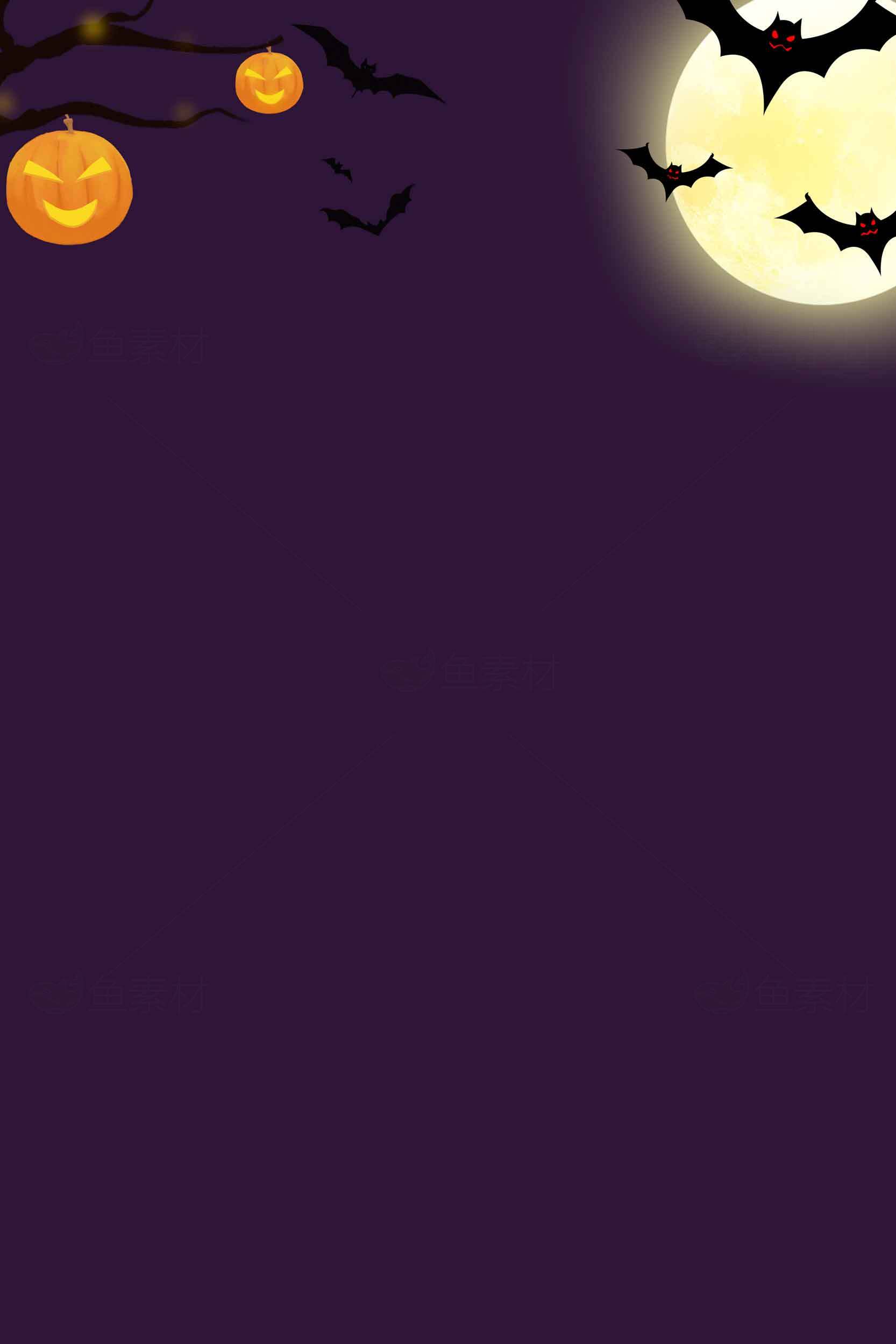 万圣节紫色背景与南瓜和蝙蝠设计素材