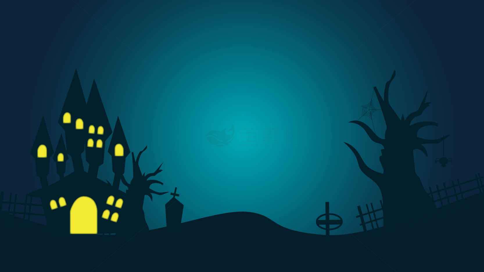 万圣节幽灵城堡夜景插画素材