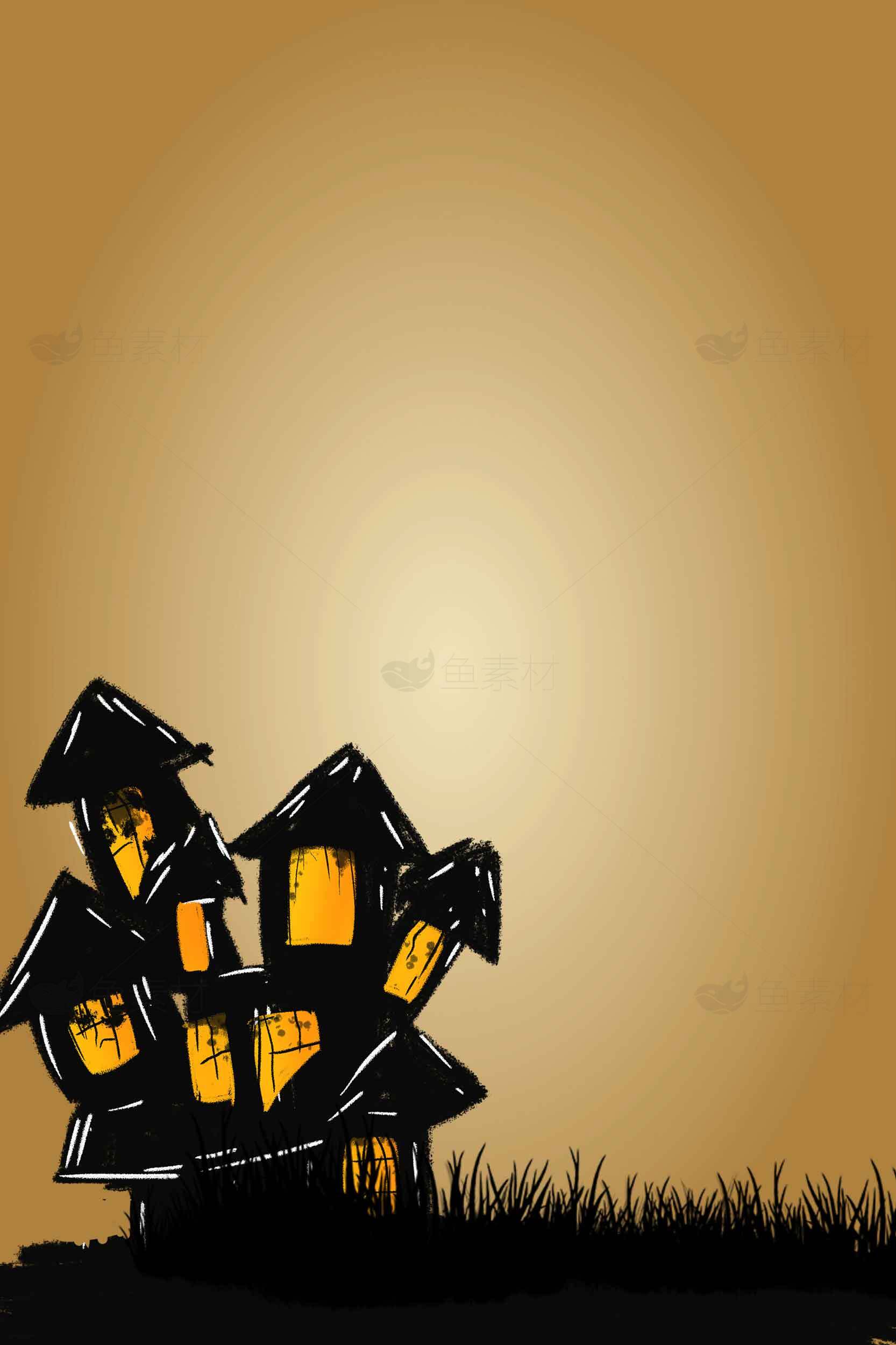 万圣节鬼屋插画背景图片素材