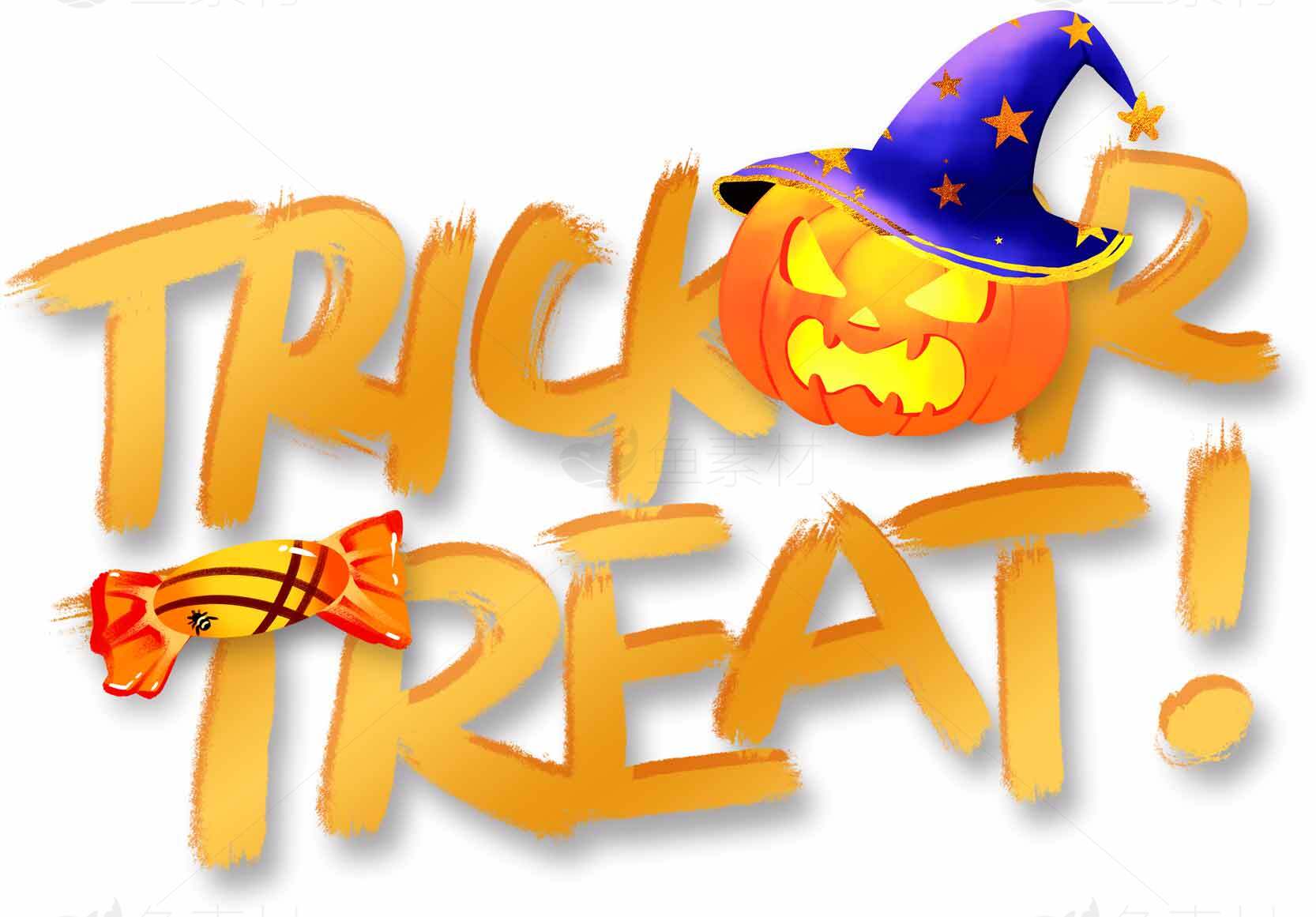 万圣节糖果与南瓜帽设计：Trick or Treat!素材
