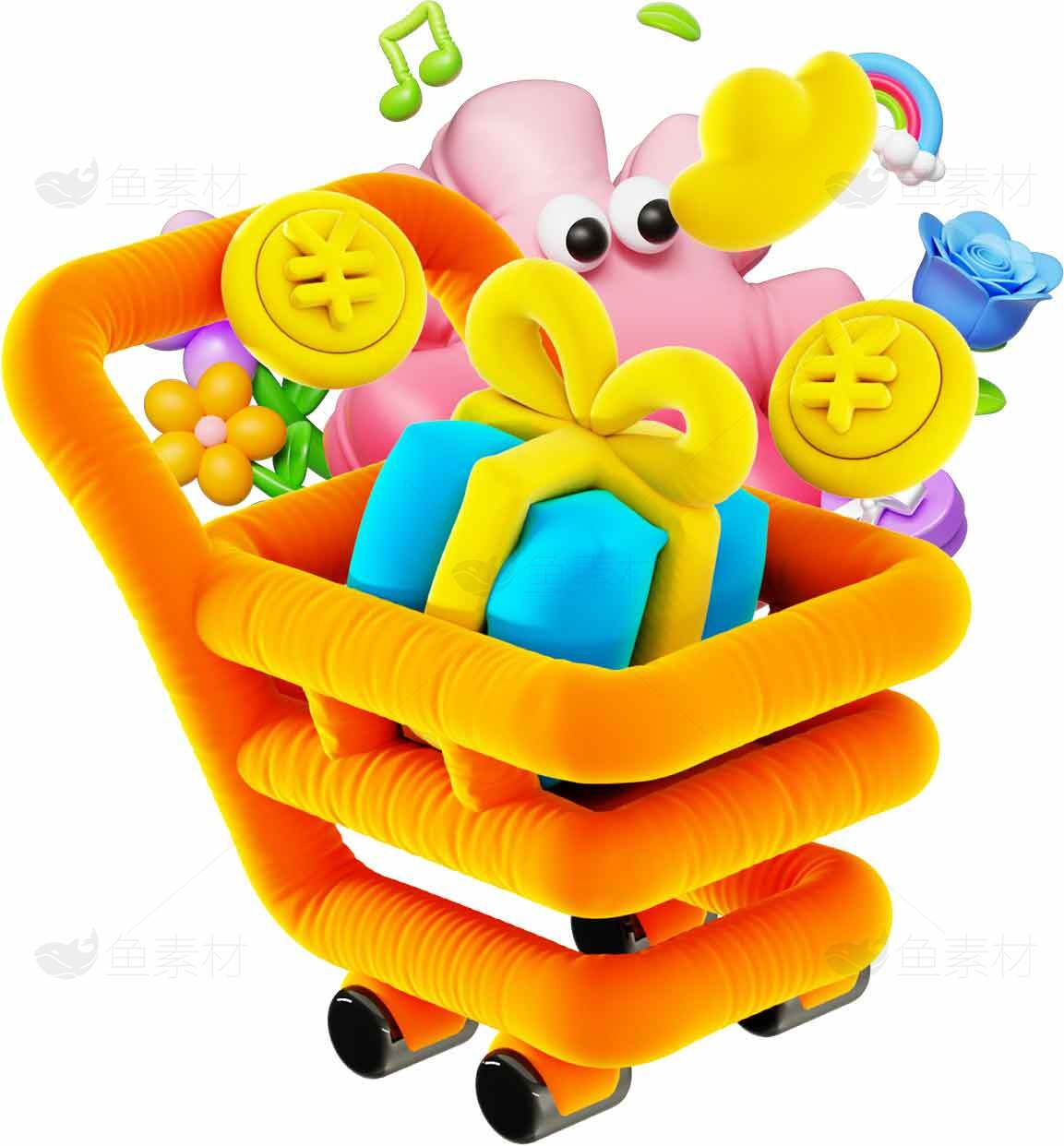 创意卡通购物车与礼物图片SEO标题素材