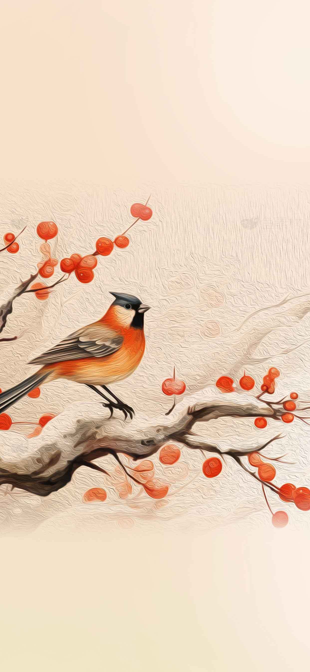 柿子树上的鸟自然插画背景素材