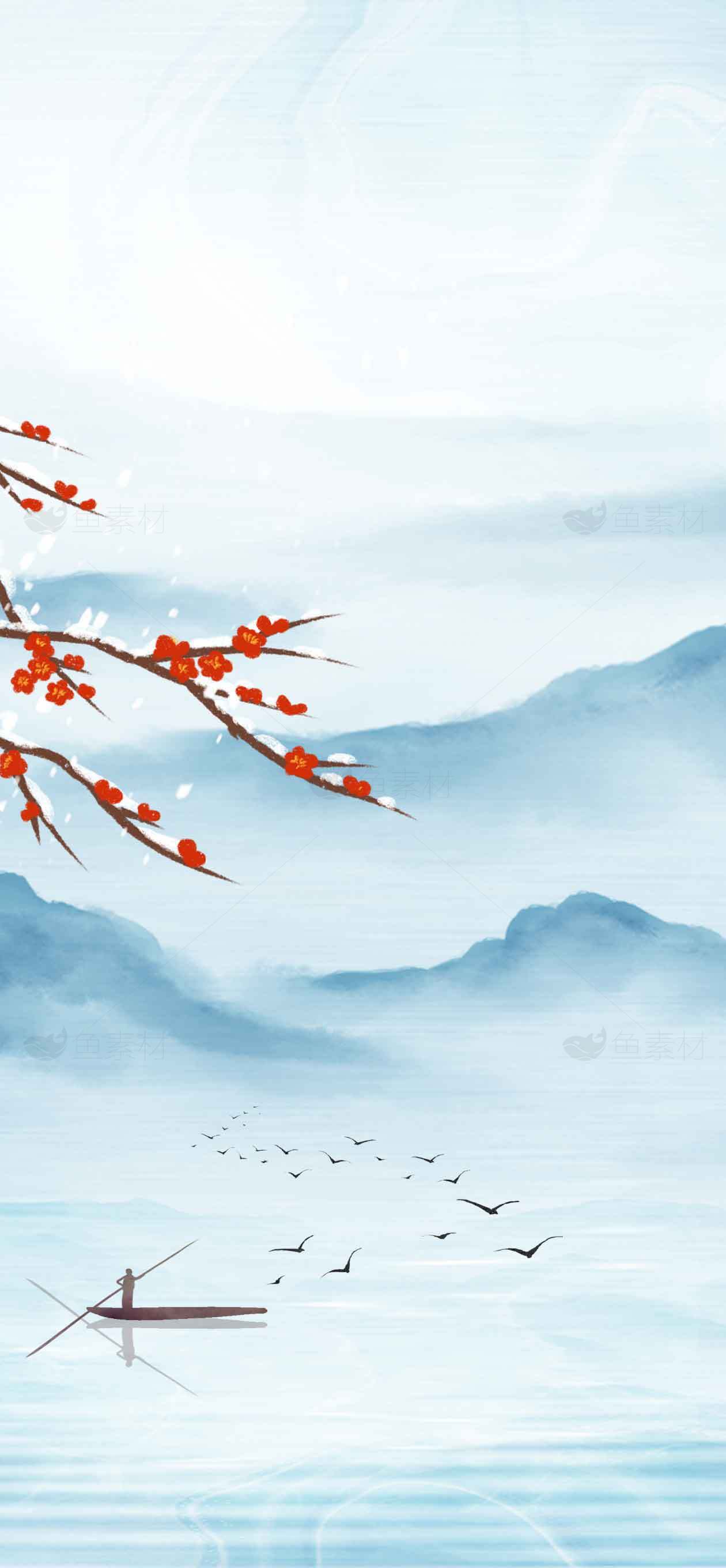 唯美中国风水墨山水画背景图片素材