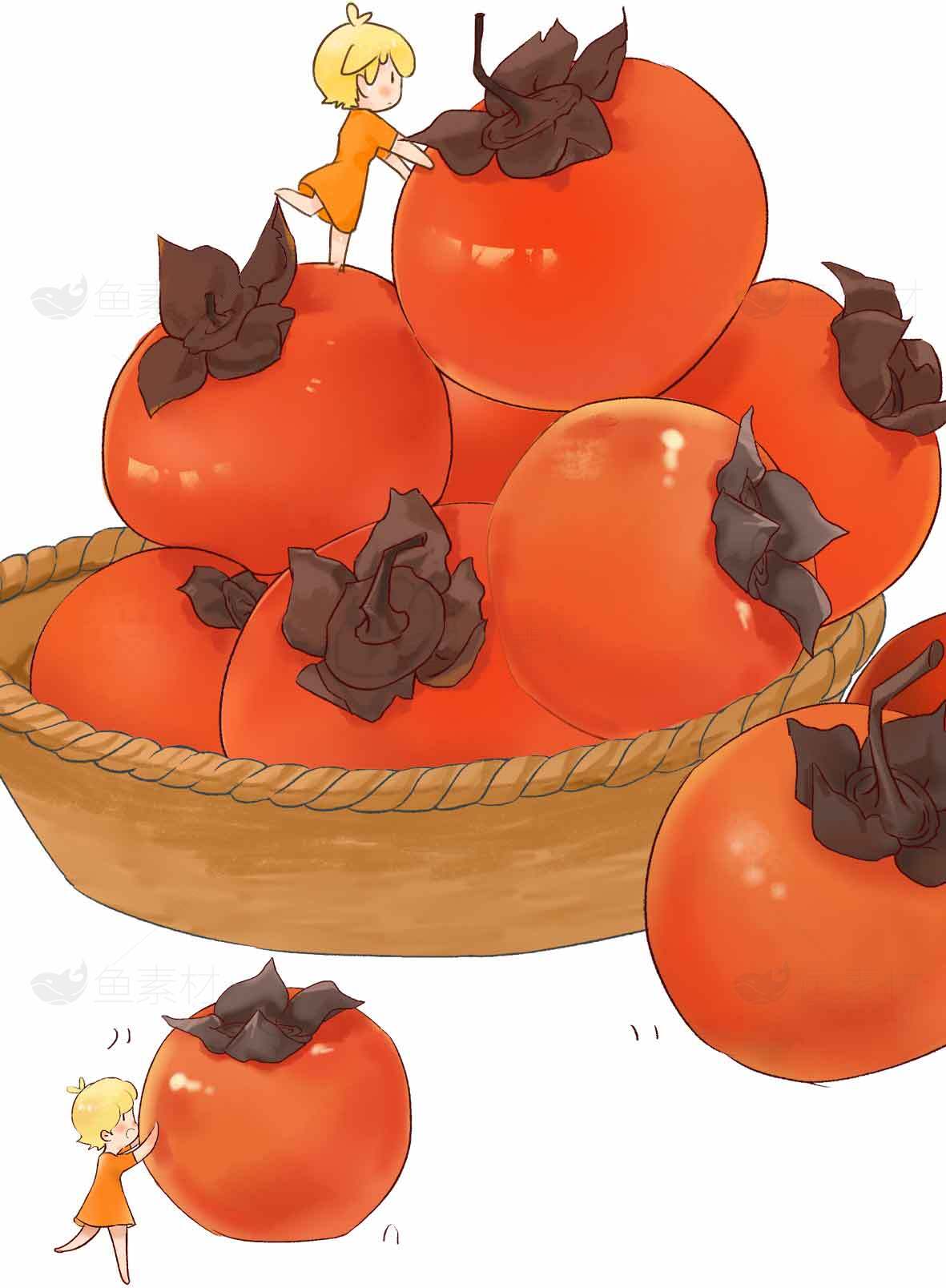 卡通风格的柿子插画图片素材