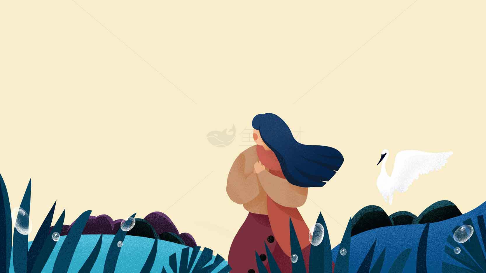 唯美插画风景：拥抱自然与宁静素材