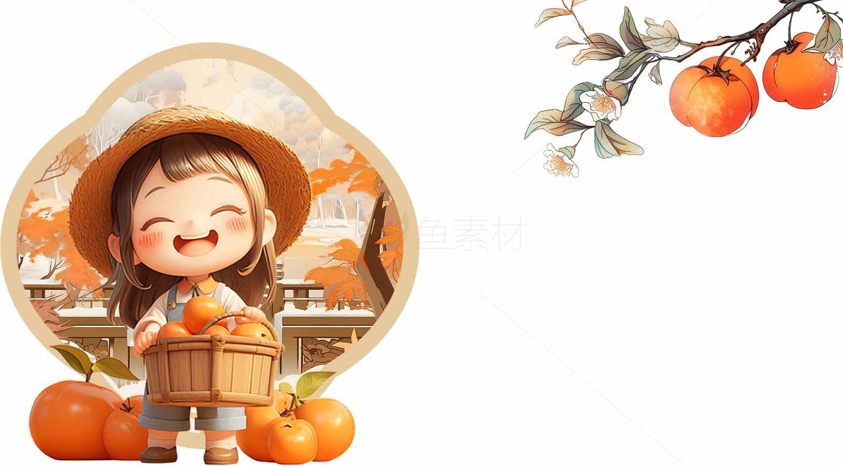 秋季柿子采摘插画风格图片素材