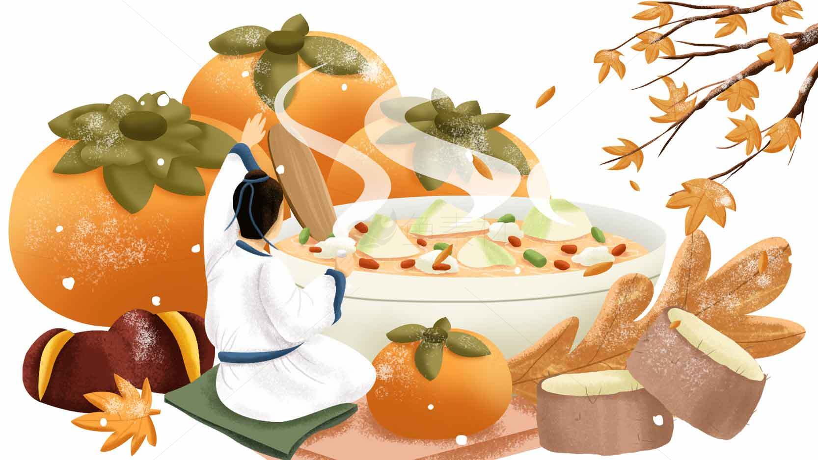 秋季养生美食：柿子与栗子搭配的滋补汤素材