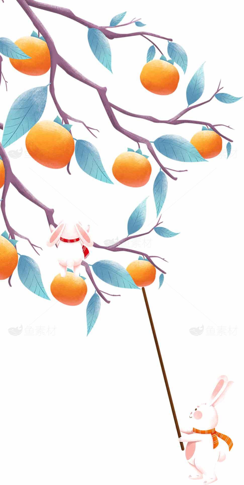 可爱兔子采摘橙子插画图片素材