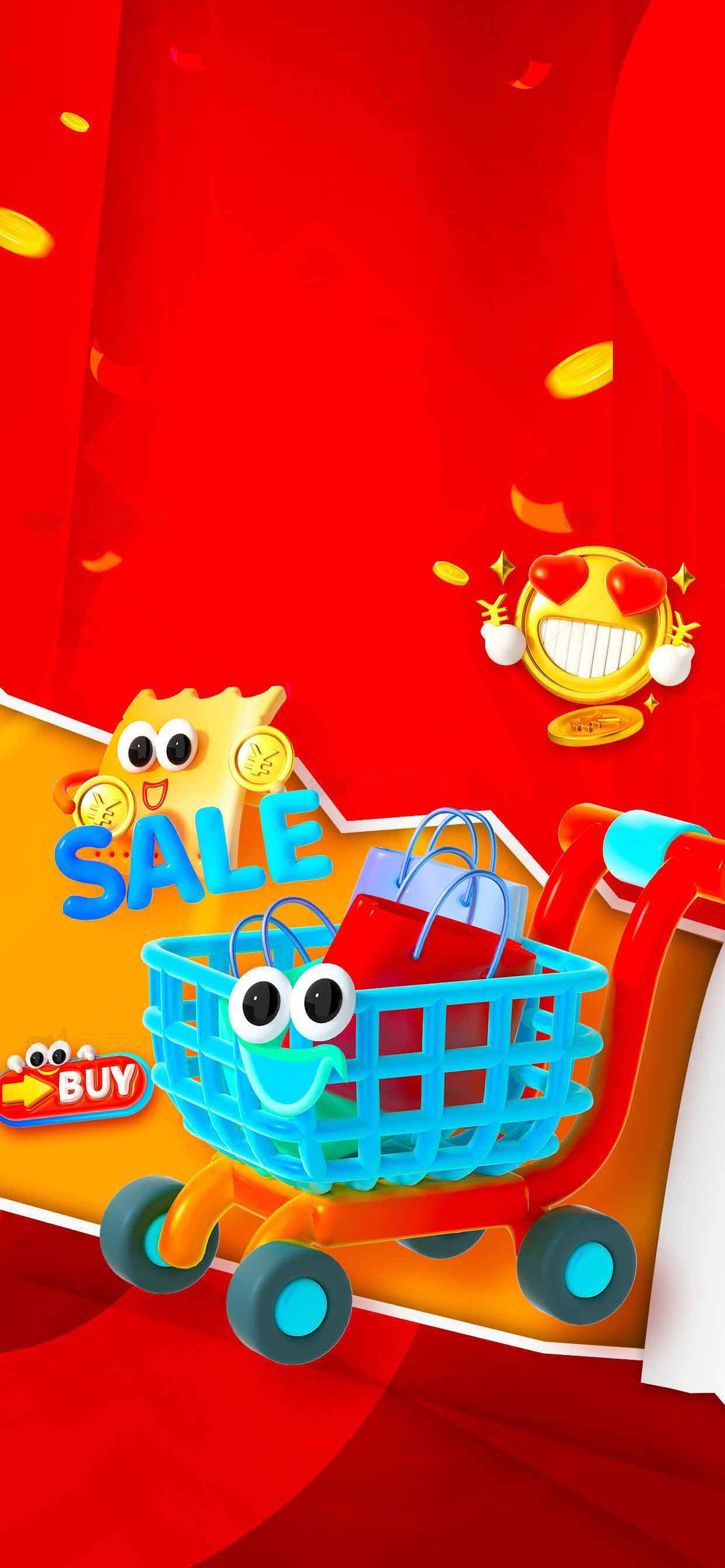 购物车促销活动红色背景图片素材